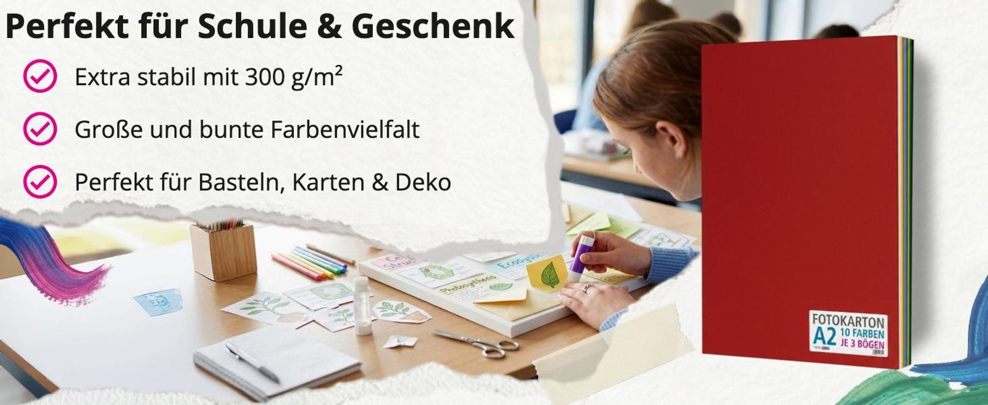 itenga Fotokarton - DIN A2 - 300 g/qm 30 Blatt - 10 Standardfarben - pro Farben je 3 Blatt