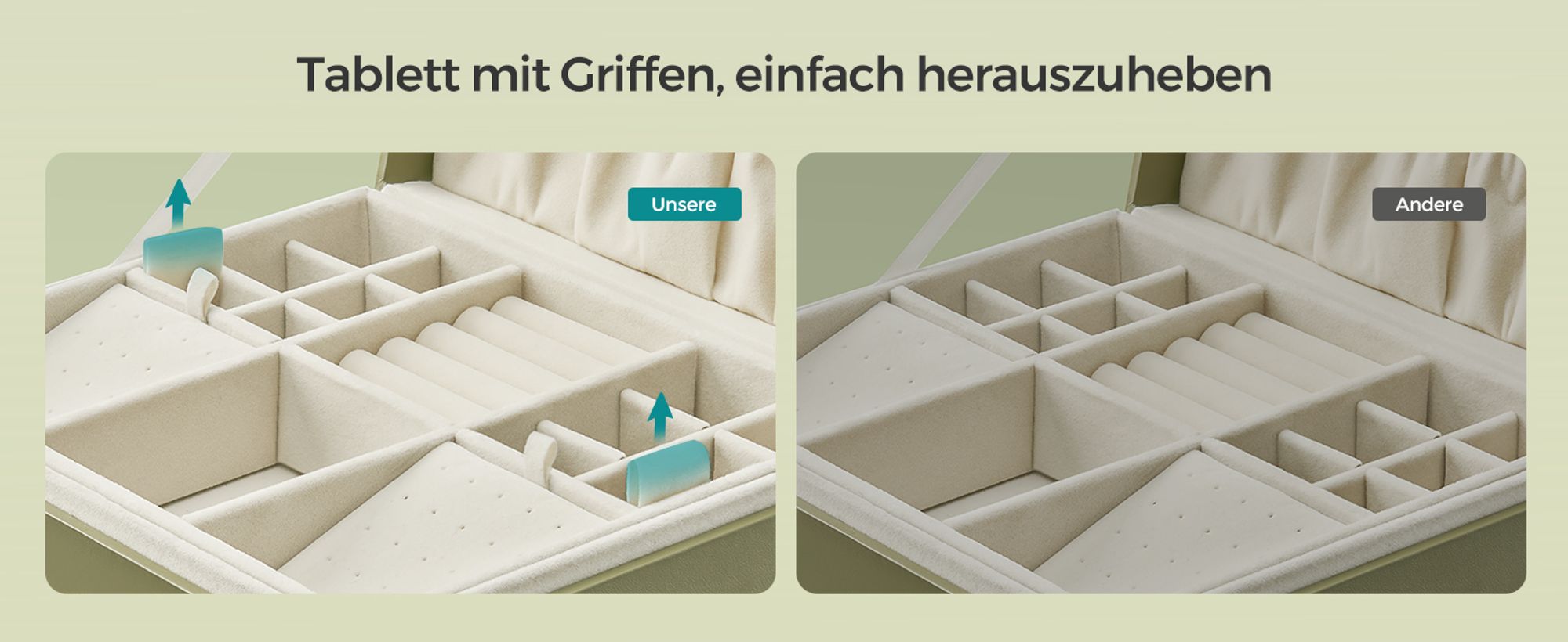 SONGMICS Schmuckkästchen 2 Ebenen, Schmuckkasten mit Griff, flexibles Schmucktablett, Schmuckbox, Schmuckaufbewahrung, schwebender Effekt