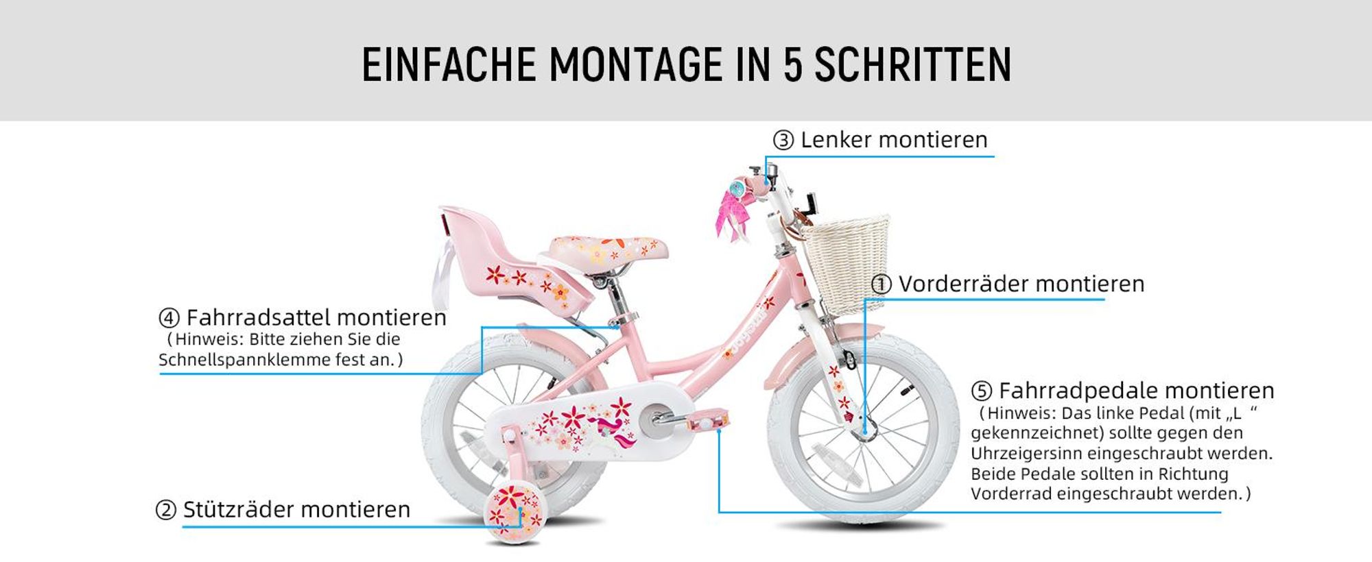 HILAND Joystar 16 Zoll Kinderfahrräder Mädchen mit Puppensitz, Stützräder, Korb, Schutzbleche, V-Brake-Bremsen, grün