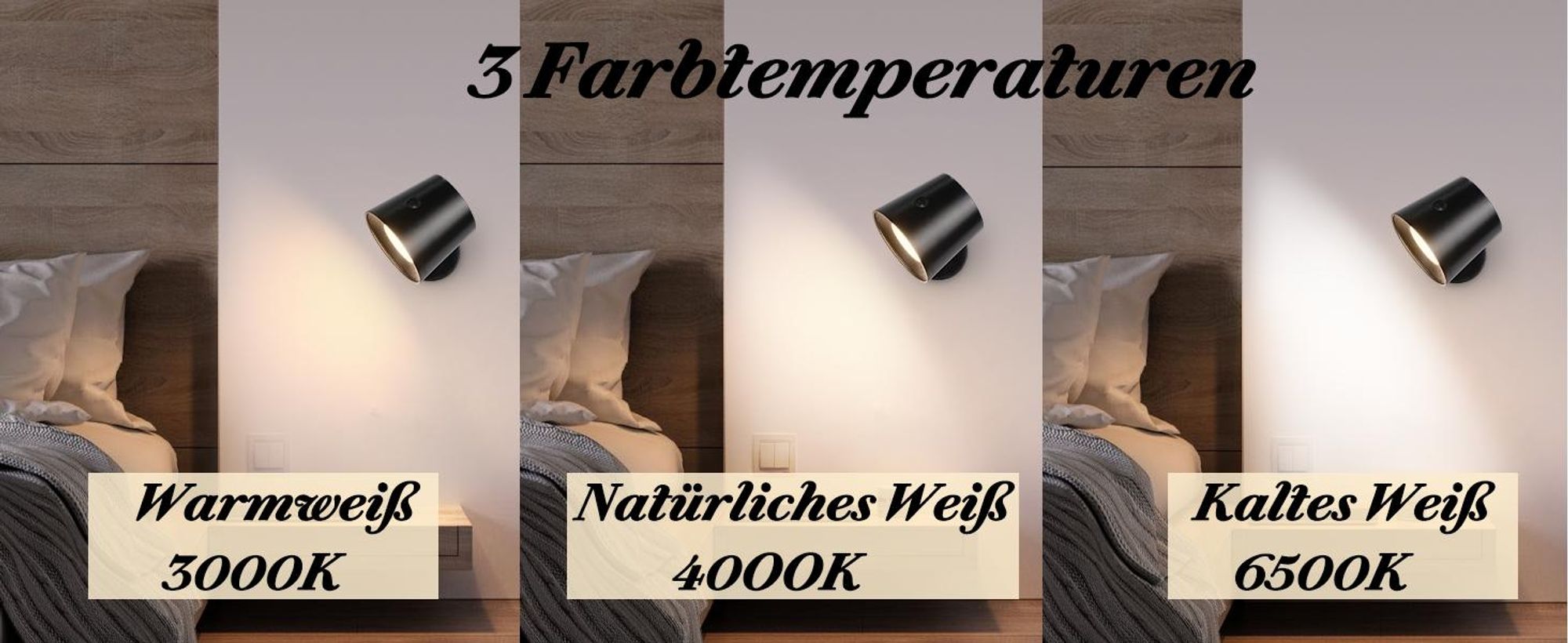ZMH Lámpara de pared LED, color , pack de 2. Lámpara de pared interior con batería, control táctil, rotación de 360°, 3 niveles de intensidad. Sin cables, ideal para niños, salones, dormitorios, etc