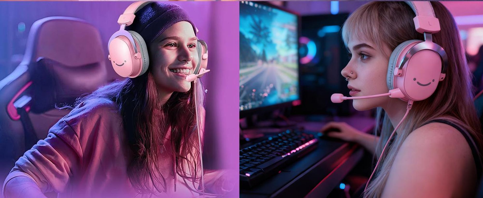 Fifine Headset Over-Ear Gaming-Headset mit Mikrofon Abnehmbar USB Headset mit Kabel, Rosa
