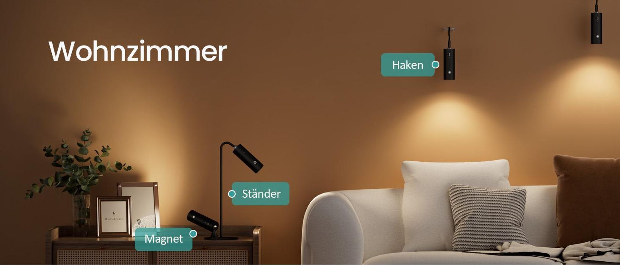 EMKE Tischlampe LED 5-in-1 design Dimmbare Schreibtischlampe Kabellos, USB-C Aufladbar 3 Lichtfarben Multifunktionale Klemmleuchte & Wandlampe Schwarz