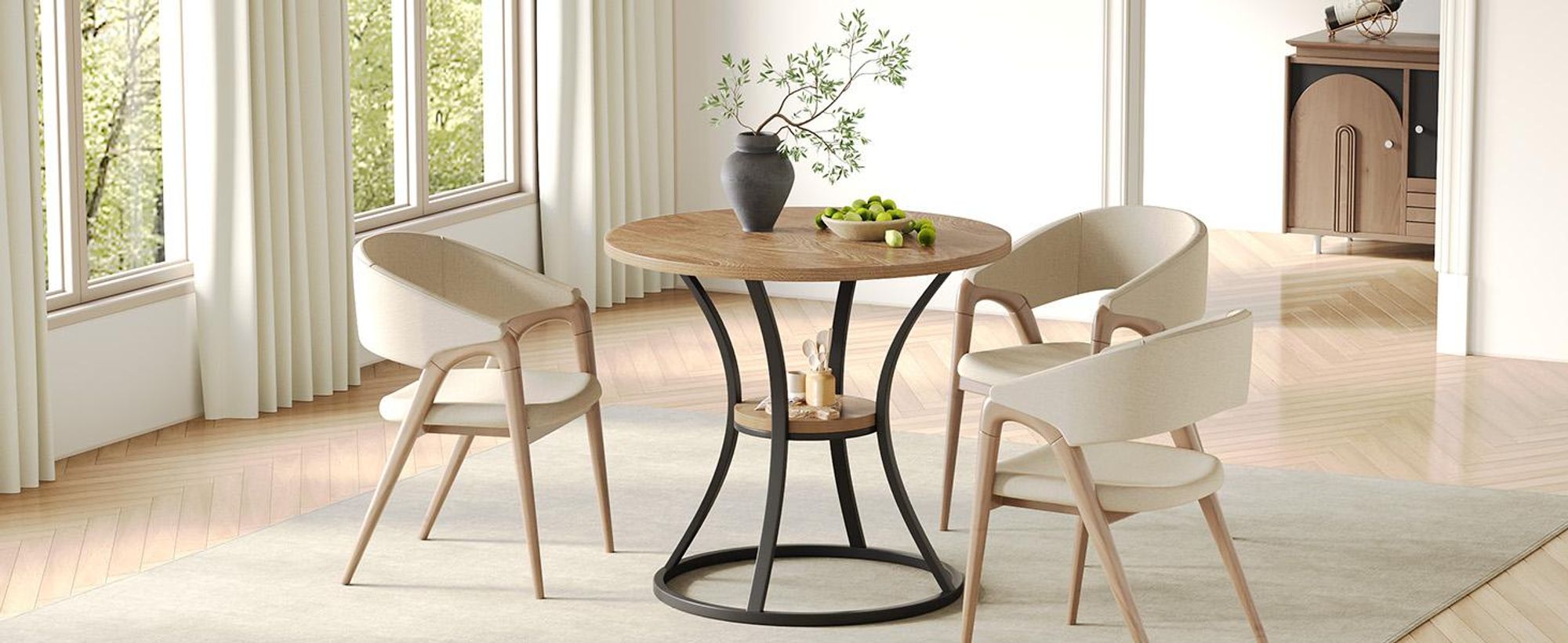Kleiner runder Esstisch für 2–4 Personen, 80 cm großer Küchentisch für Esszimmer und Wohnzimmer, braun (nur Tisch)