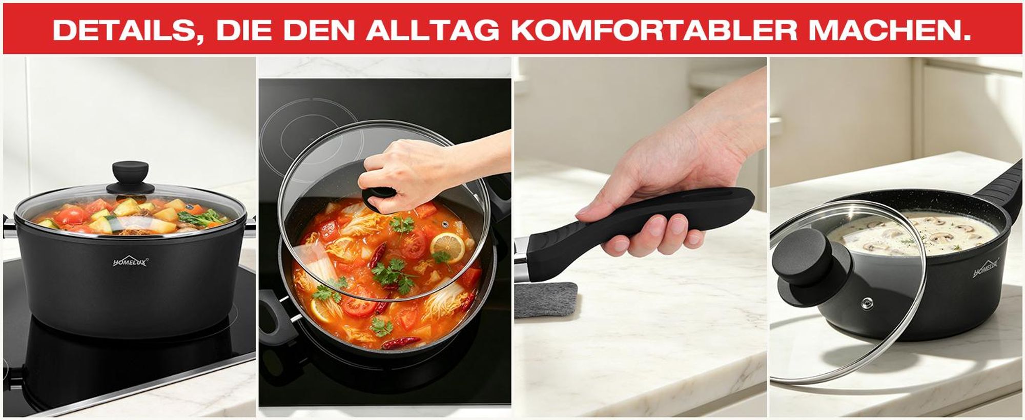 Topfset Induktion 15-Tlg Topfset Pfannenset Kochtopfset, Aluminium Antihaft-beschichtete Töpfe & pfannen,Cookware-Schwarz(HLCW15BK)