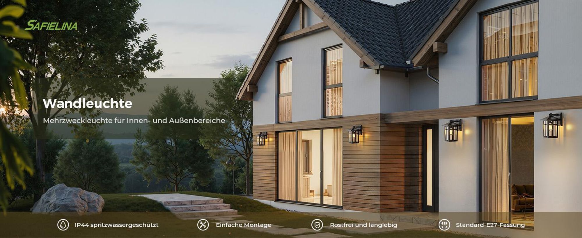 S'AFIELINA Wandleuchte Außen, Außenlampe Wand für Terrasse, Aussenleuchten Hauswand, E27 Fassung, Wandlampe Schwarz, 3 Stück