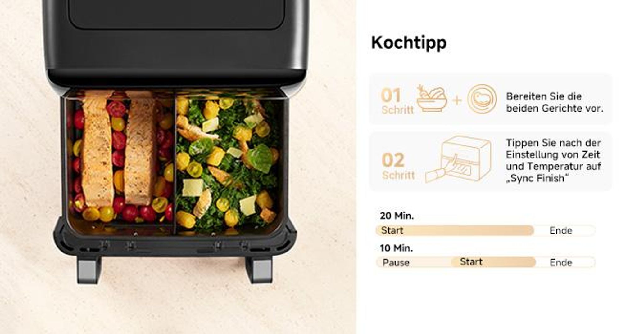 MOVA AeroChef FD20 Pro Friteuse à air chaud 9 L bi-zone, 2700 W, SyncFinish, cuisson rapide et croustillante, température 40-230 °C