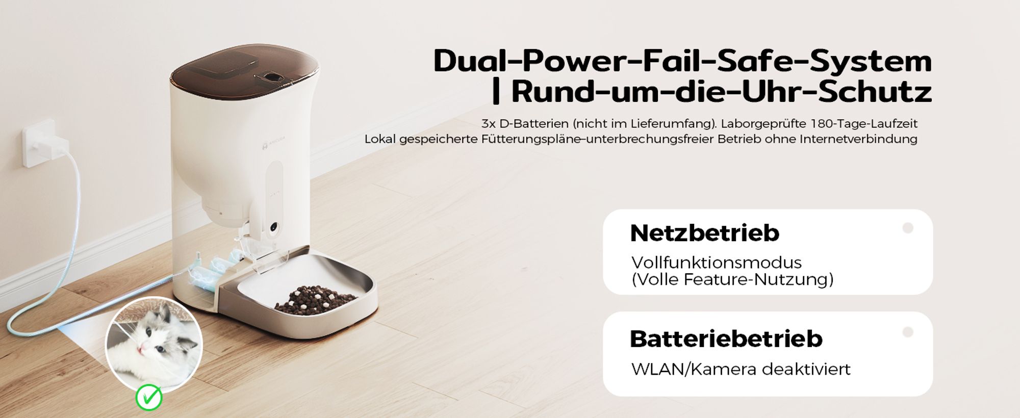 Amicura F1 Pro Futterautomat 3-Fach Frischeschutz, Anti-Blockade-System, 2.4G/5G Dual-WiFi, 4.5L Automatischer Futterspender