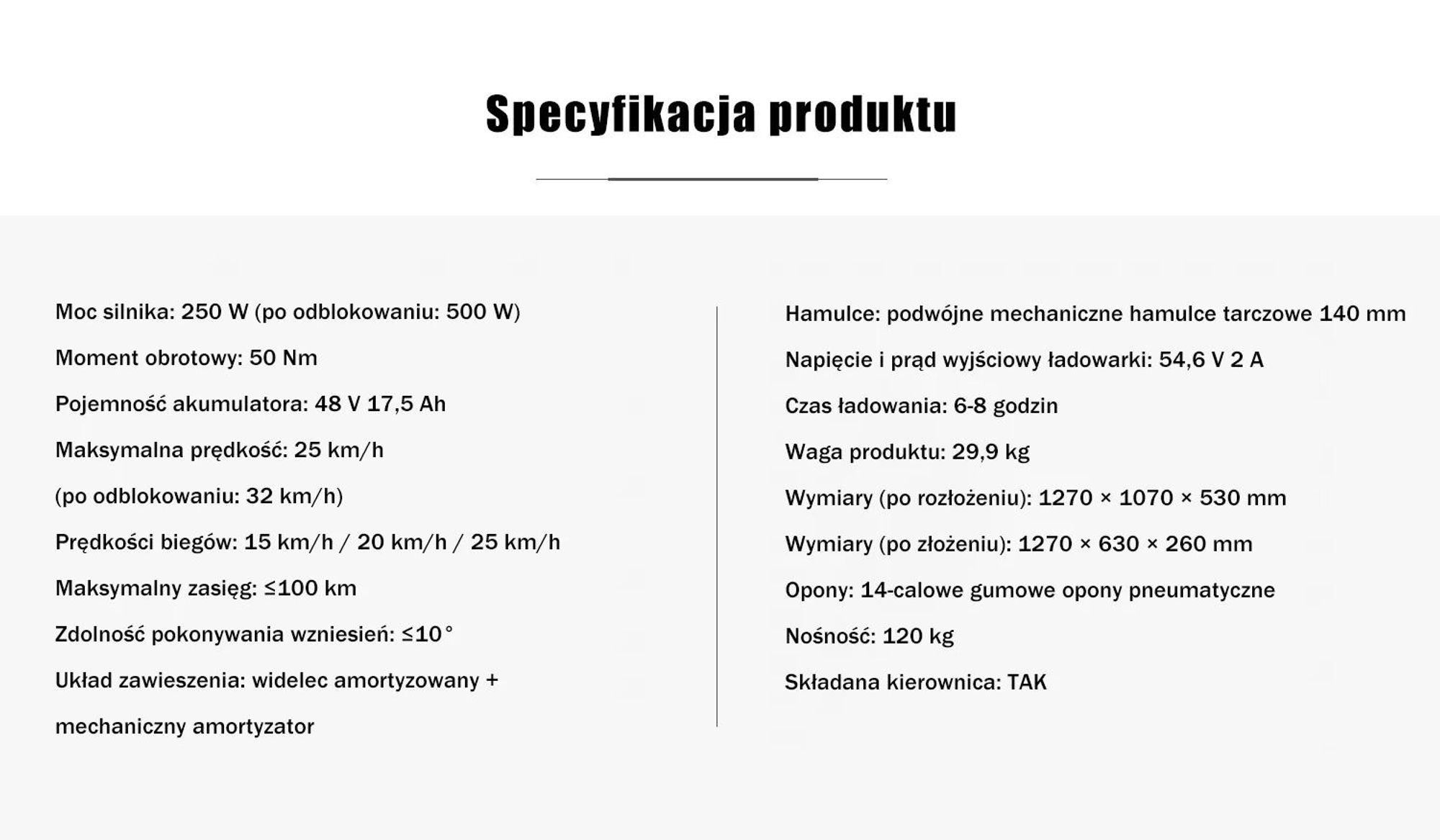 E-skuter 48V17.5Ah 14'' Z Hamulcem Tarczowym Mechanicznym I Żelazną Ramą - Czarną