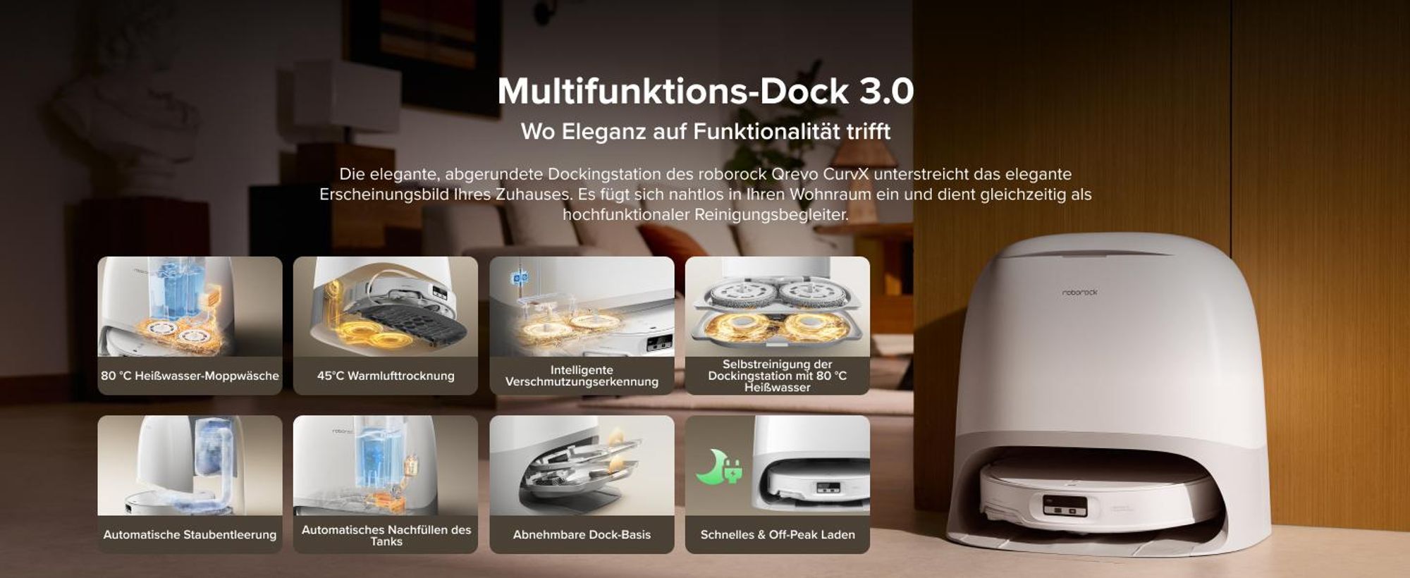 Roborock Qrevo CurvX Saugroboter mit Wischfunktion, 22.000Pa Saugkraft, 7,98 Ultra Slim, Dual Anti-Tangle-System, Reactive Al-Hinderniserkennung(Weiß)
