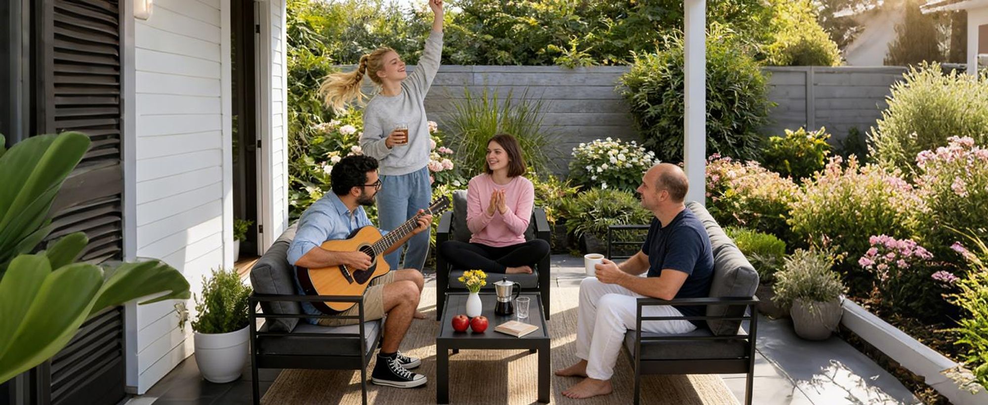 MeXo Gartenlounge-Set Gartenmöbel Set Aluminium Wetterfest 6-7 Personen, mit 12cm Deluxe Relax-Sitzkissen, pflegeleichte Polywood-Tischplatte