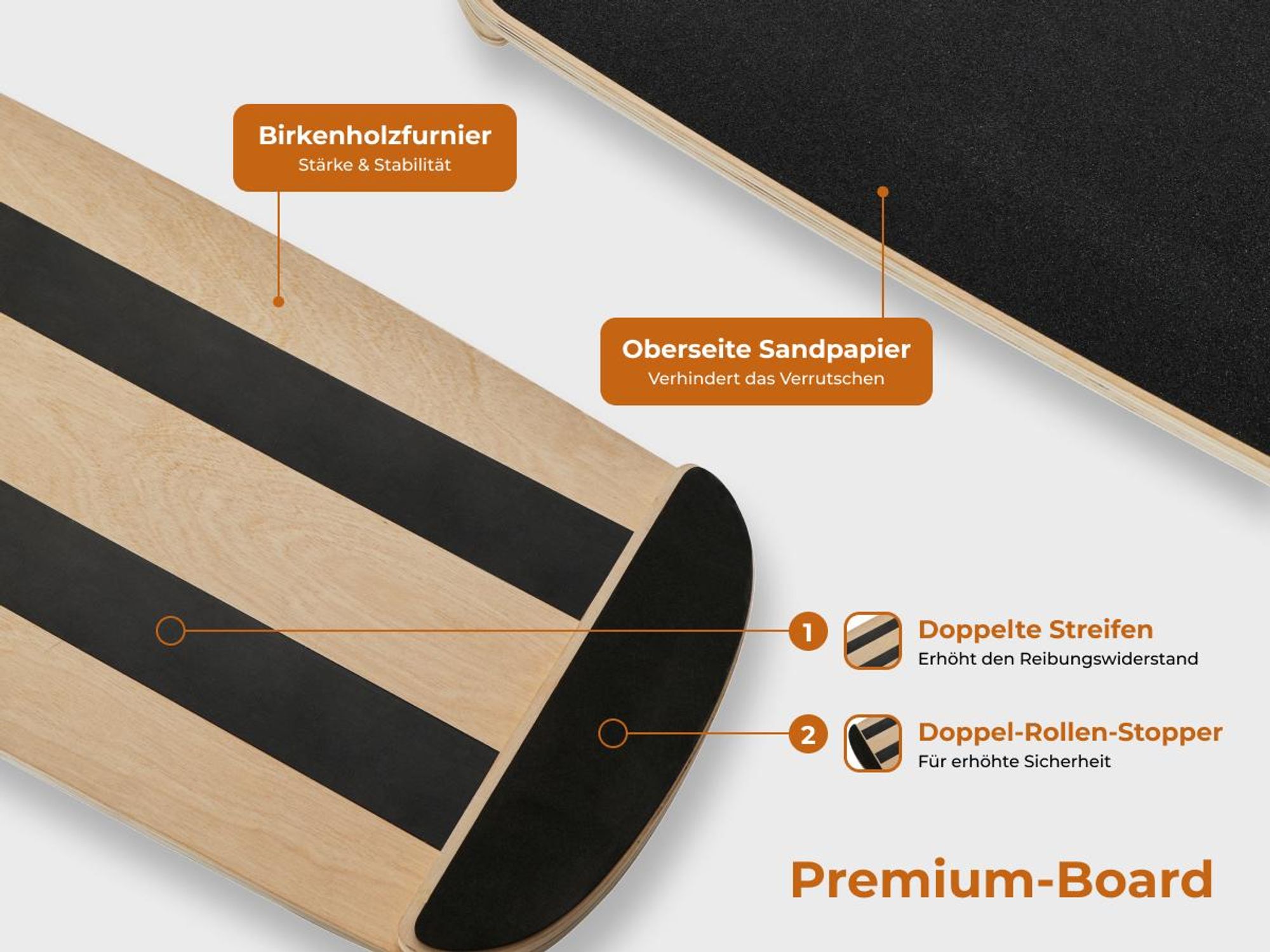 Planche d'équilibre HOKO ROLLO en bois avec rouleau en liège, idéale pour l'entraînement de l'équilibre, la coordination et les sports de planche, supportant jusqu'à 160 kg