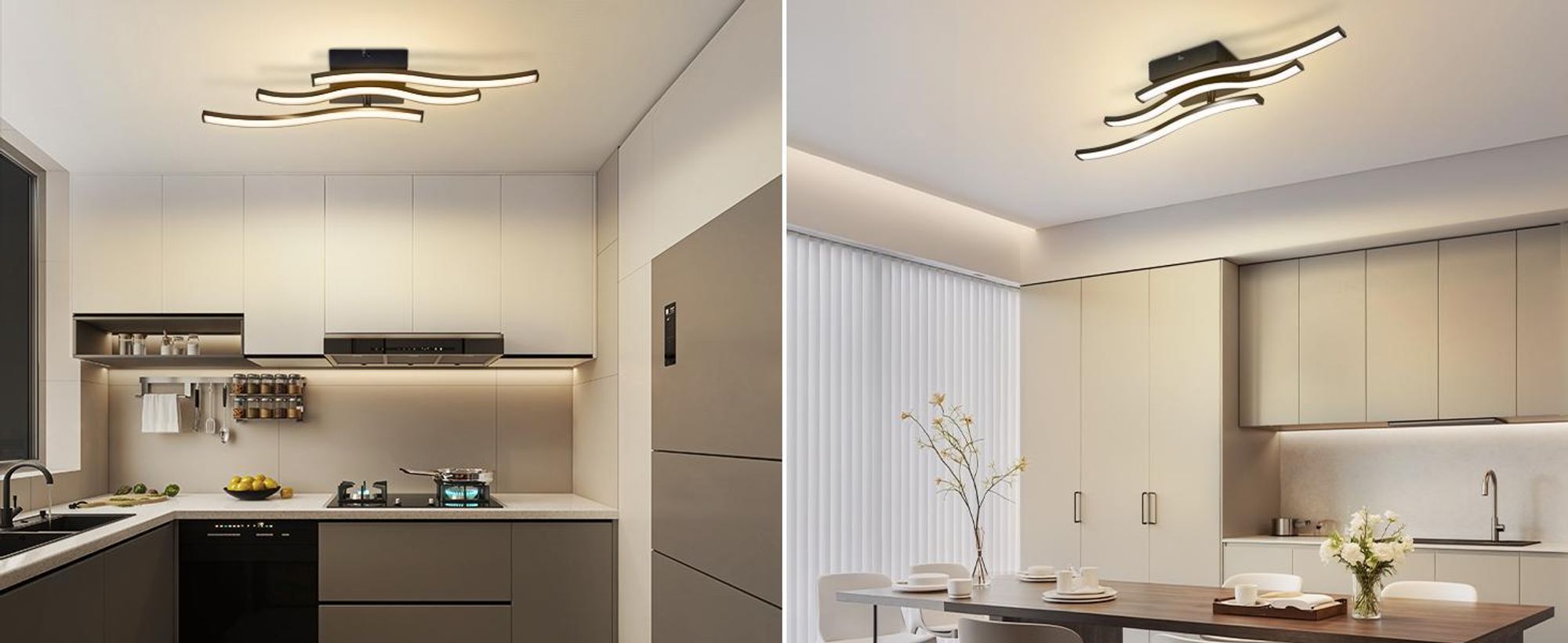 ZMH LED Deckenlampe Schlafzimmer Deckenleuchte Schlafzimmerlampe Schwarz 18W Wohnzimmerlampe 3000K Wellen Modern Küchenlampe Innen Warmweiß Flurlampe