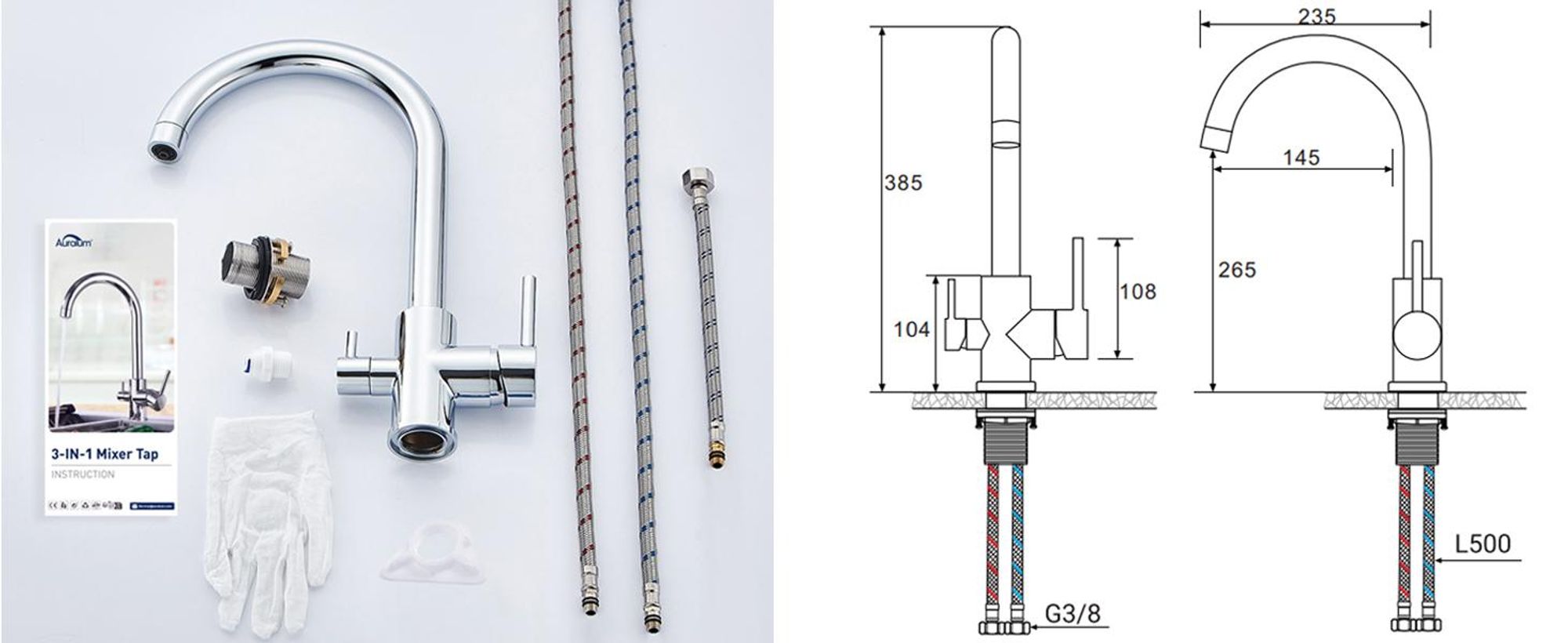 Cecipa 3-in-1 Küchenarmatur Chrom, Wasserhahn mit Filterfunktion, Spültischarmatur für Osmoseanlage, 360° Drehbar, 3-Wege-Hahn, 304 Edelstahl