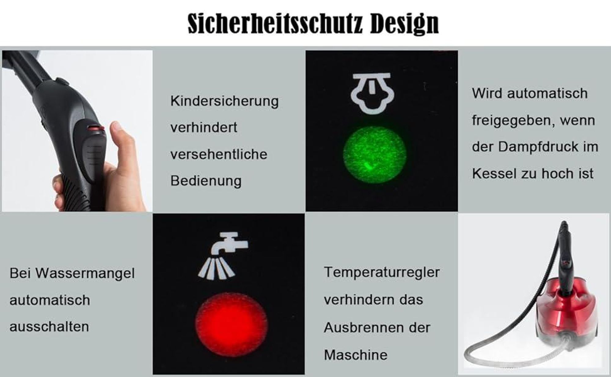 COSTWAY Dampfreiniger 2000W, 4 Bar, 1,5L Tank, bis 108℃, Dampfzeit bis 45 Min. & LED Warnlicht, Bodendampfreiniger mit 18 Zubehörteilen Rot