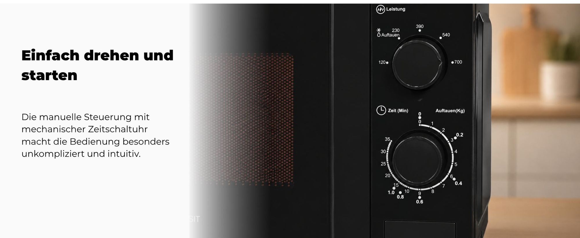 Exquisit Mikrowelle MW 802 sw | 20 l Nutzinhalt | Mit Timer | Auftaufunktion | 5 Leistungsstufen | 25,5cm Ø Drehteller