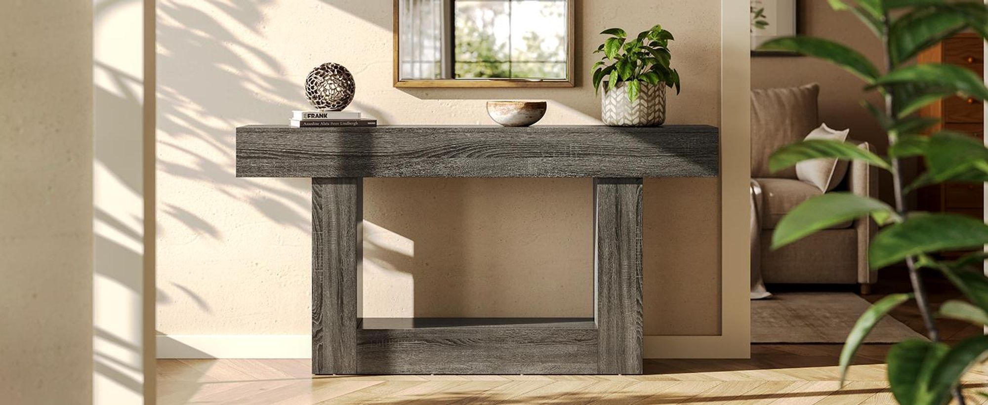 Wanbor 160 cm langer Konsolentisch, 2-stöckiger Eingangstisch, Sofatisch mit Stauraum, Bauernhaus-Holz Tisch hinter dem Sofa für Wohnzimmer, Flur