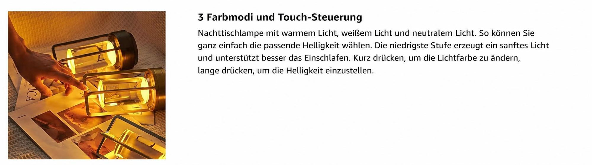 Tragbare Metall-Tischlampe für Innen/Außen, Wiederaufladbare Kabellose LED-Lampe, 3-Farben Stufenlos Dimmbar, Restaurant/Schlafzimmer/Bar/Campinglicht