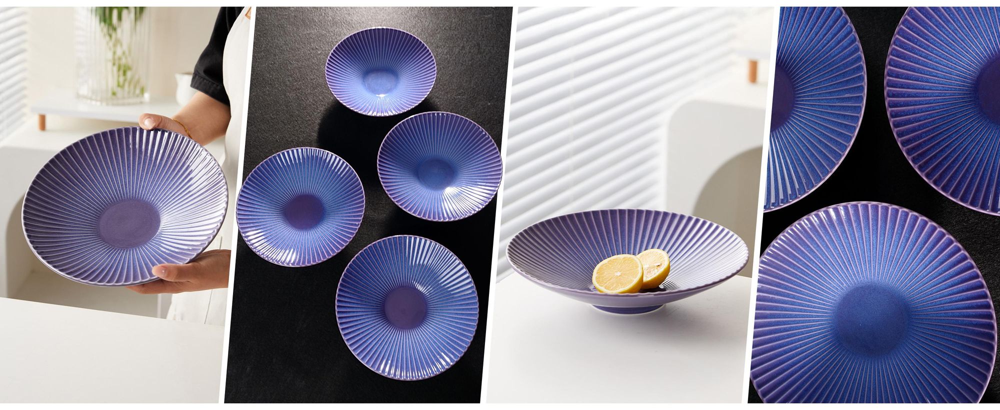 Teller Set 4er Ø 24,8 cm – Keramik Speiseteller & Pastateller, Essteller im japanischen Stil, moderne Teller, Mikrowelle & Spülmaschine geeignet