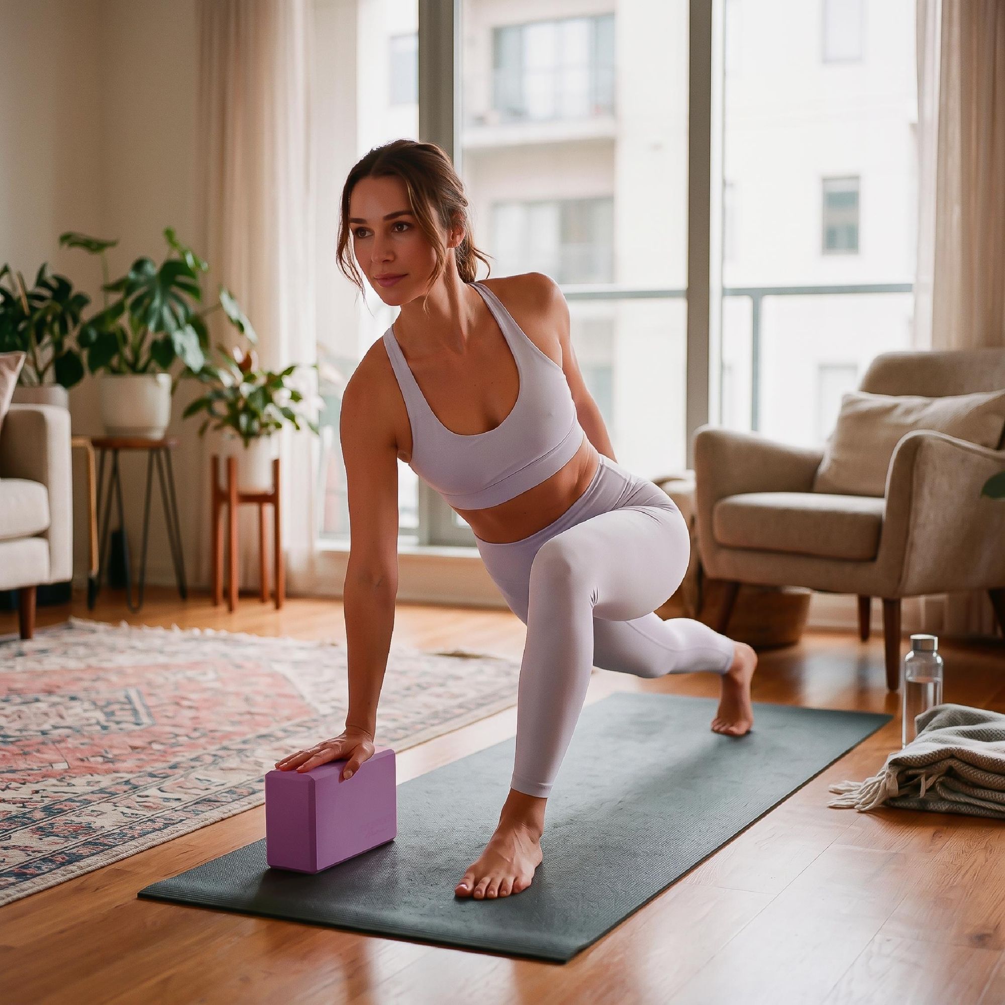 Pěnová jógová kostka na jógu, pilates a protahování – fialová