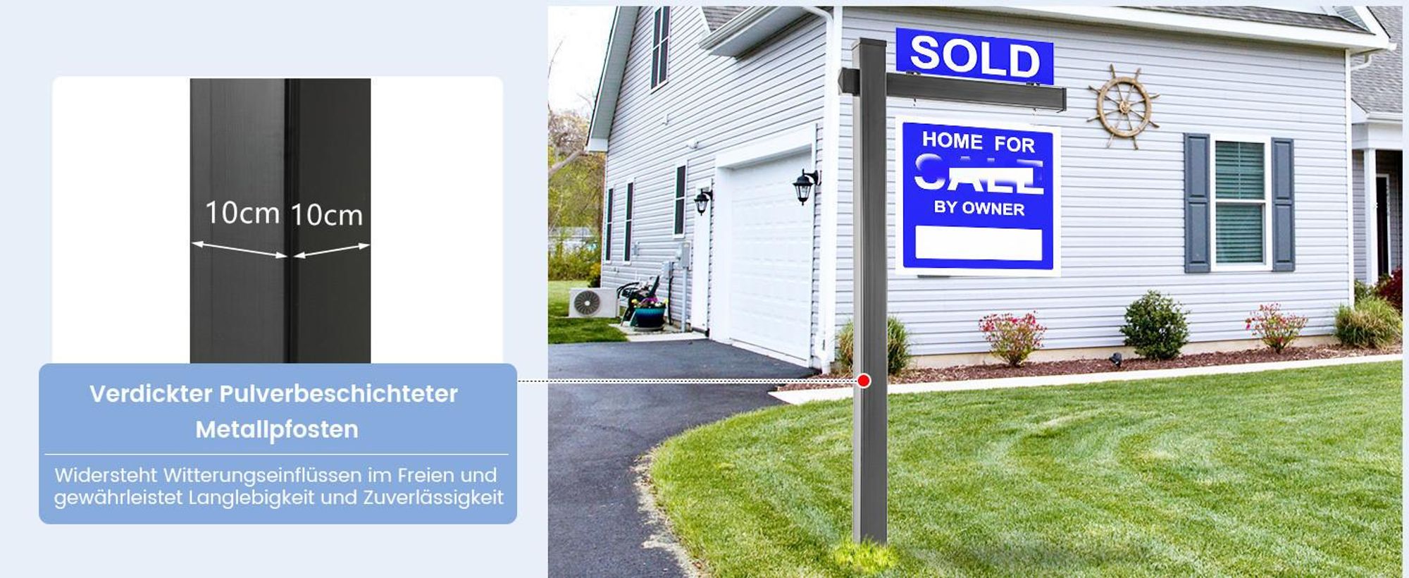 COSTWAY Schilder Pfosten 180 cm, Immobilien-Posterstand, UPVC, Stahlpfahl, Zeichenpfosten, für 15 x 60 cm Reiter, Weiß