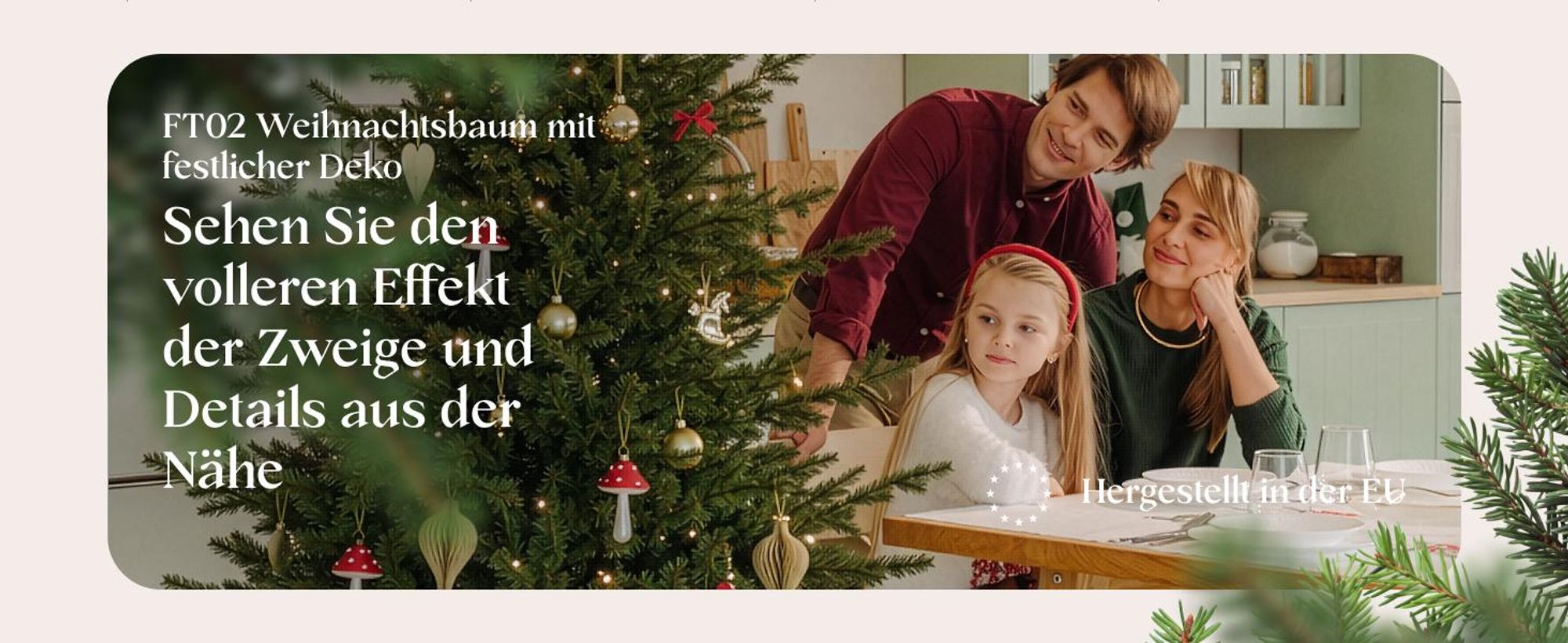 FAIRYTREES Künstlicher Pop-Up Weihnachtsbaum Spritzguss 220 cm dunkelgrün | Wilde europäische Fichte, handgefertigt in Europa 100% PE | Tannenbaum Breite Form, mit Holzständer | Modell: FT02