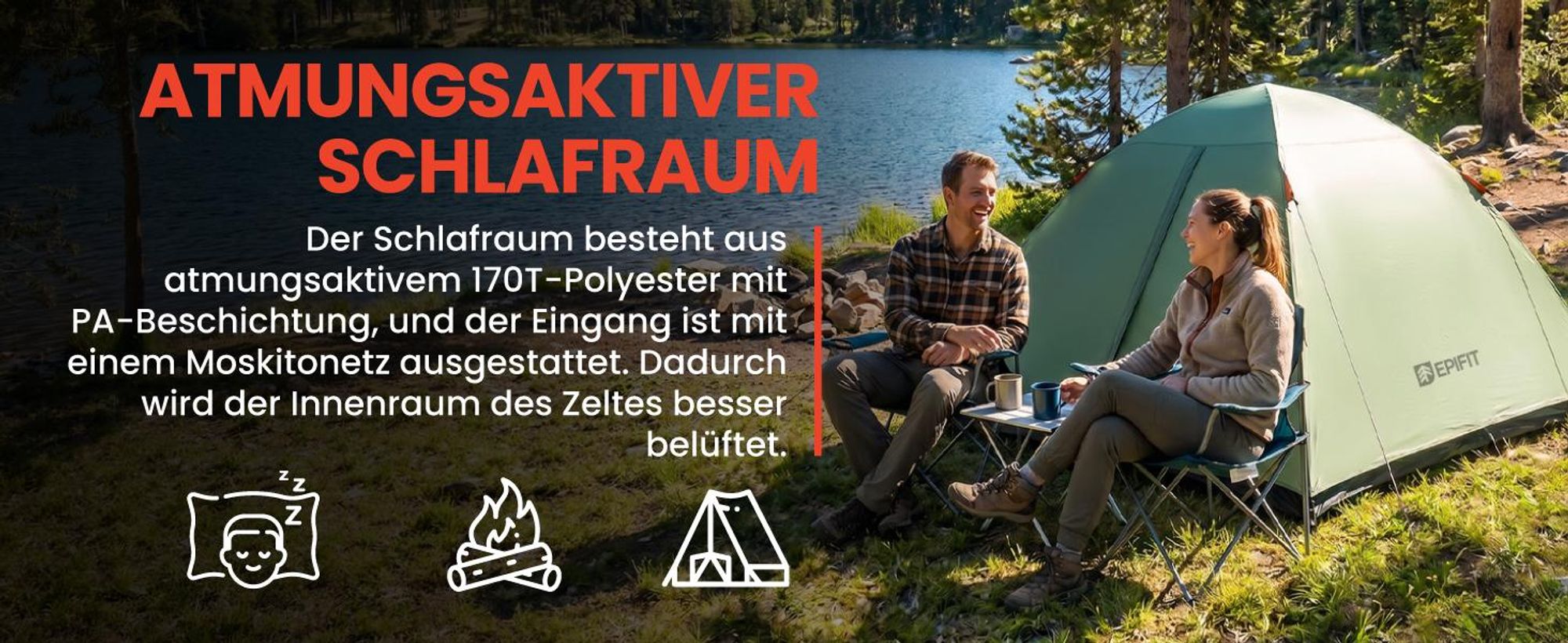 Wanderzelt Campingzelt 205x150x120 cm mit Moskitonetz Wasserdicht Fiberglasgestänge