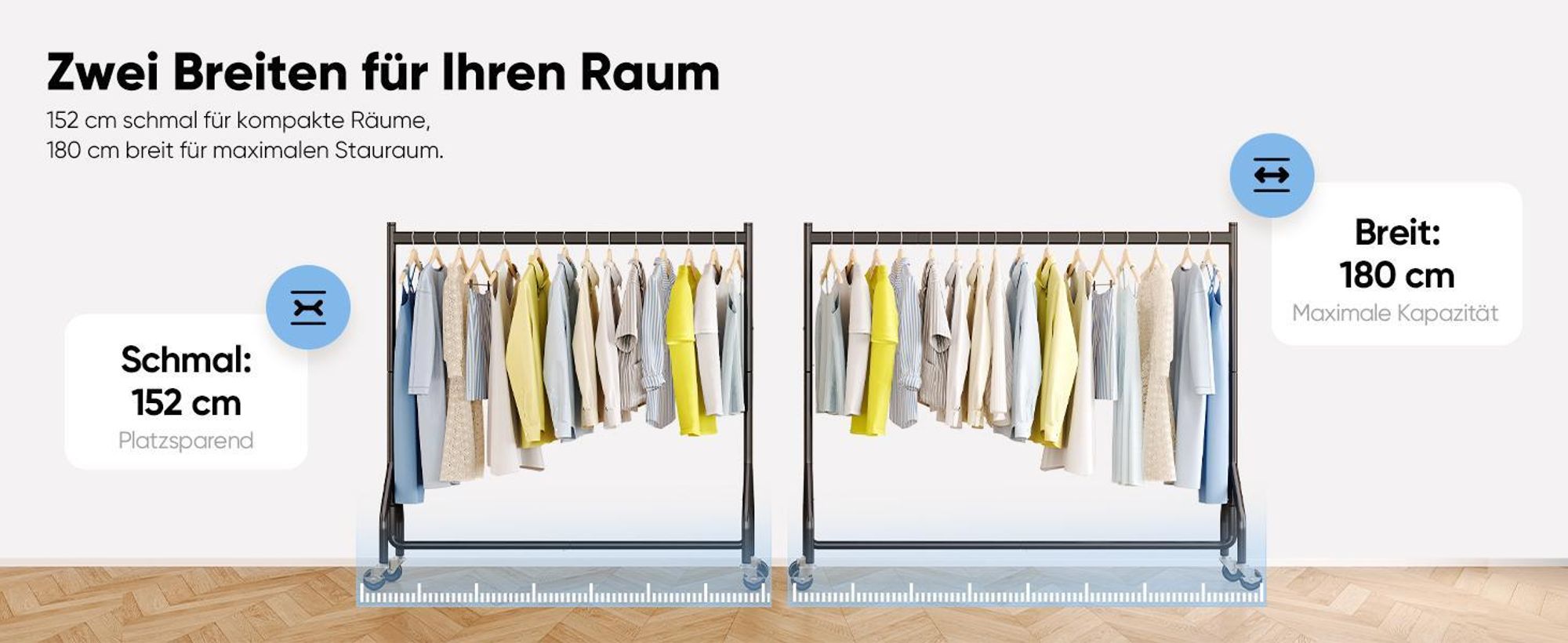 HOKEEPER Schwerlast Kleiderständer auf Rollen,Kleiderstange kleiderstangen für Hängende Fahrbarer Klamotten Closet Garderobe Rack, 180x46x152cm