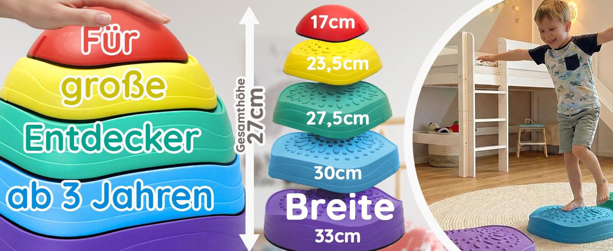 Mavie & me Balanciersteine für Kinder 5er Set Stapelsteine Indoor & Outdoor zum Balancieren, Motorik Förderung Bewegung & Gleichgewicht