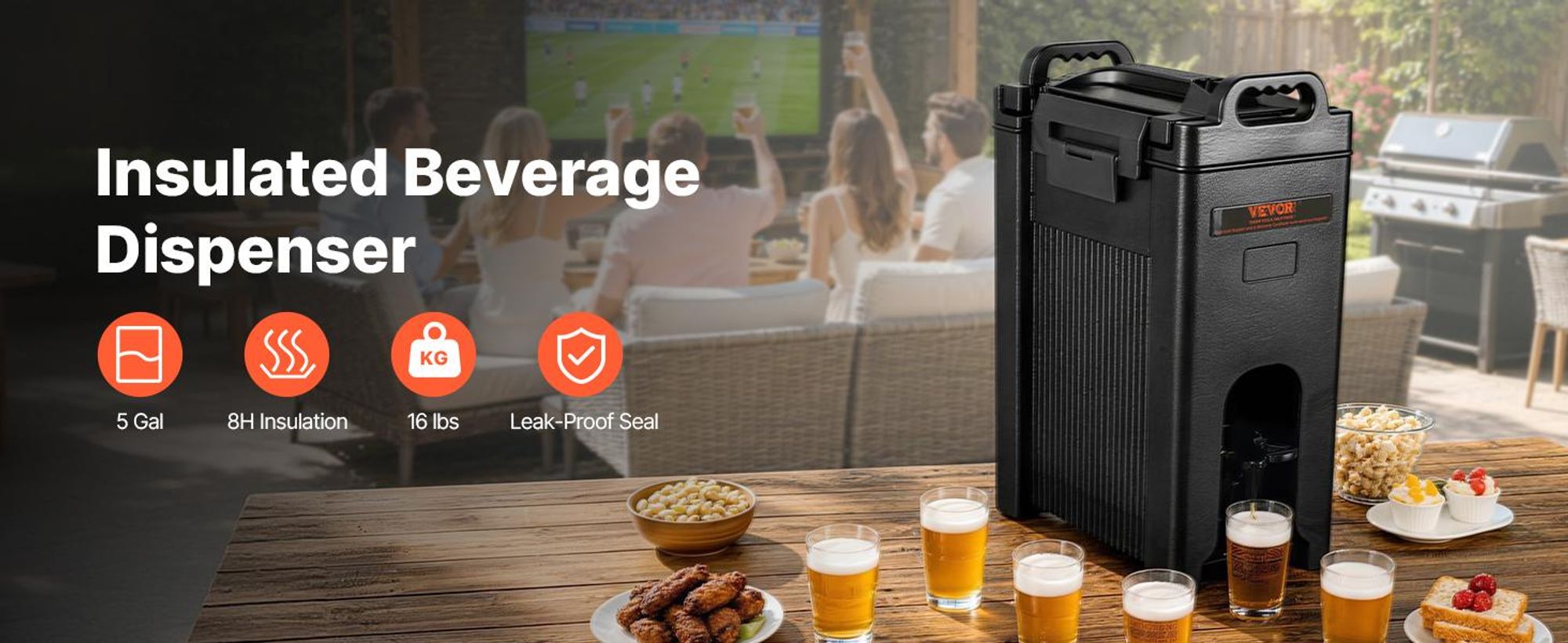 VEVOR Isolierter Getränkespender, 9,5 L, Lebensmittelgeeignetes LDPE Heiß- und Kaltgetränke-Server, Thermo-Getränkespender-Kühler mit 2,3 cm PolyurethanSchicht Zwei-Stufen-Hahngriff, für Restaurant-Getränkeshop, 19 L