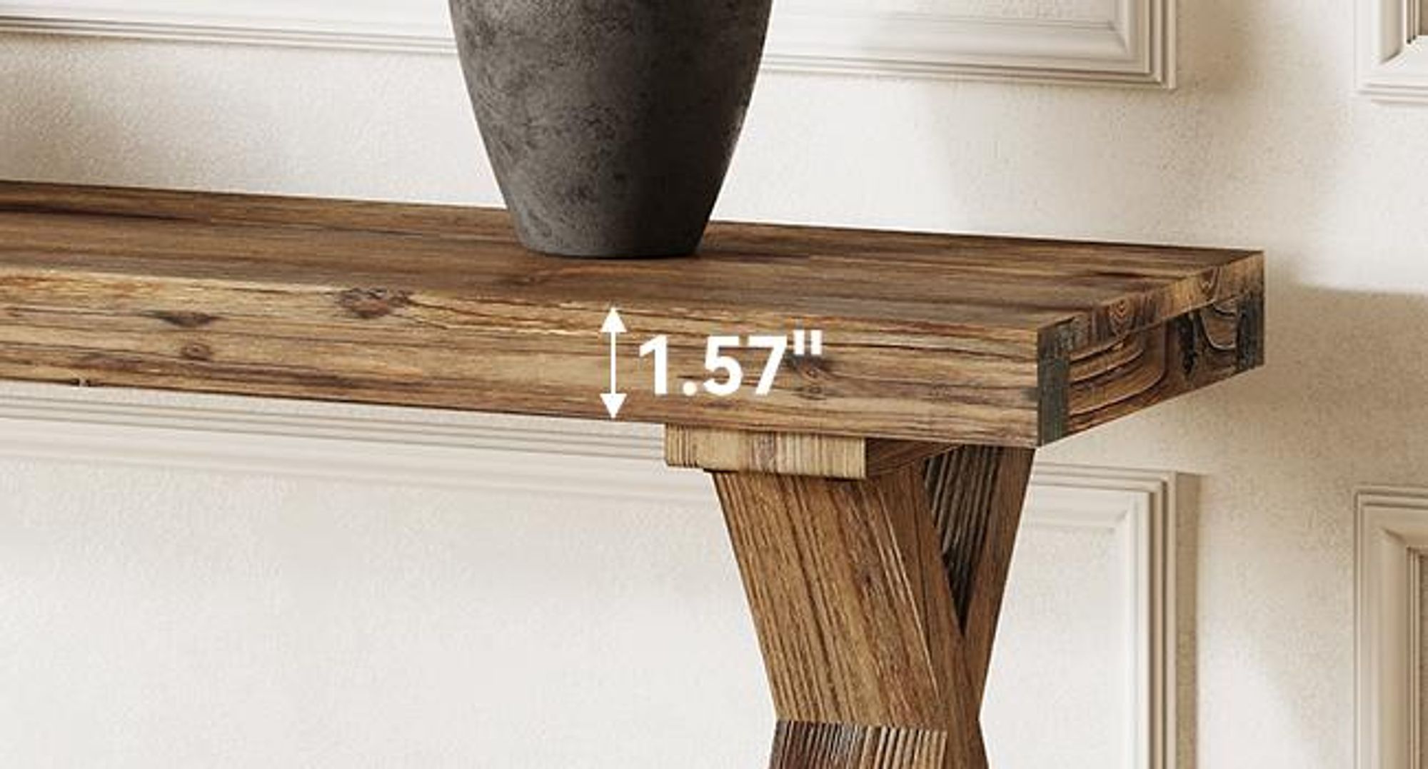 Konsolentisch aus Massivholz, 160 cm schmaler Landhaus-Konsolentisch hinter dem Sofa mit 2 Ablageflächen für Eingangsbereich, Foyer, rustikal braun