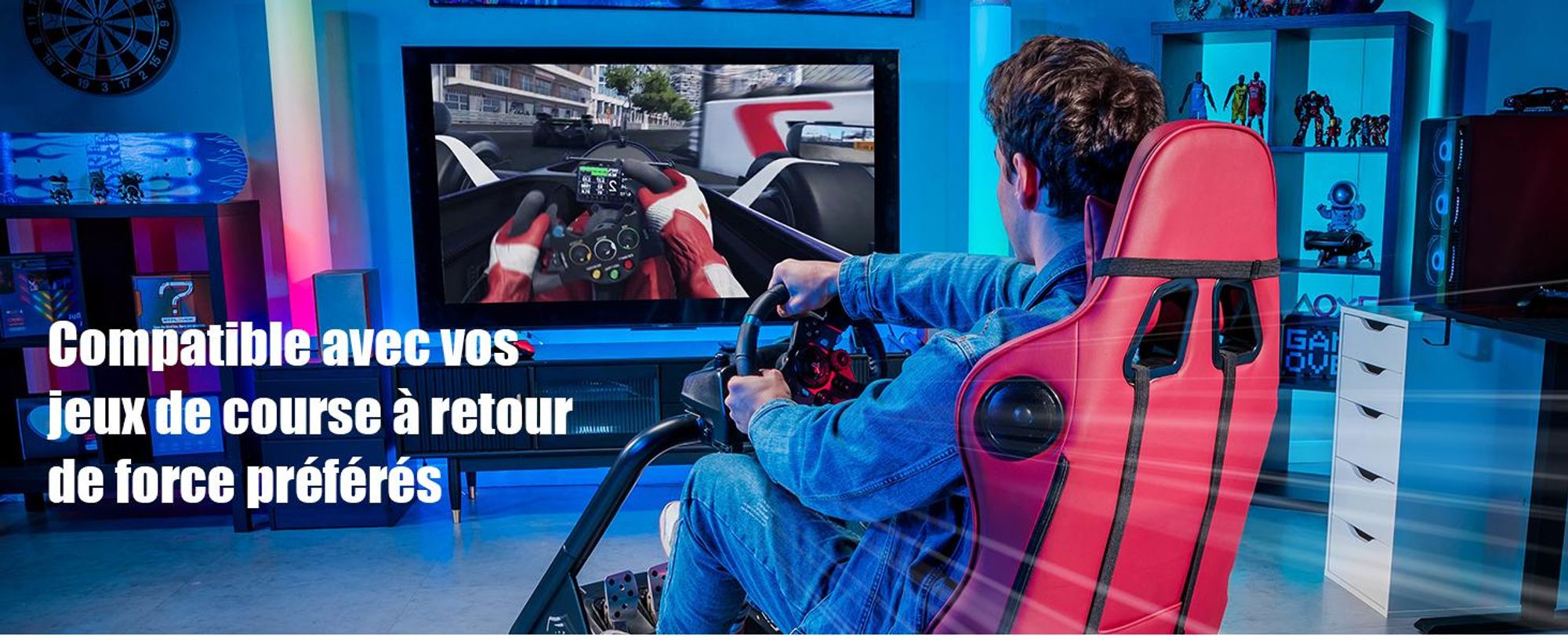 GTPLAYER simulateur de cockpit, SIM racing cockpit, simulateur de course support de volant fauteuil gaming racing wheel stand avec haut-parleur bluetooth et repose pédale