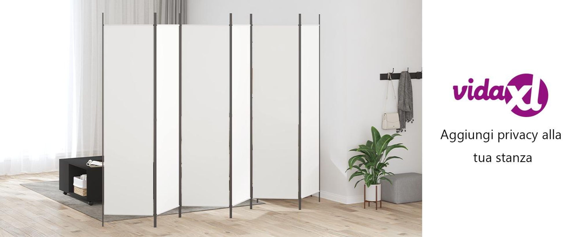 vidaXL Paravento a 6 pannelli, bianco, 300x200 cm, in tessuto