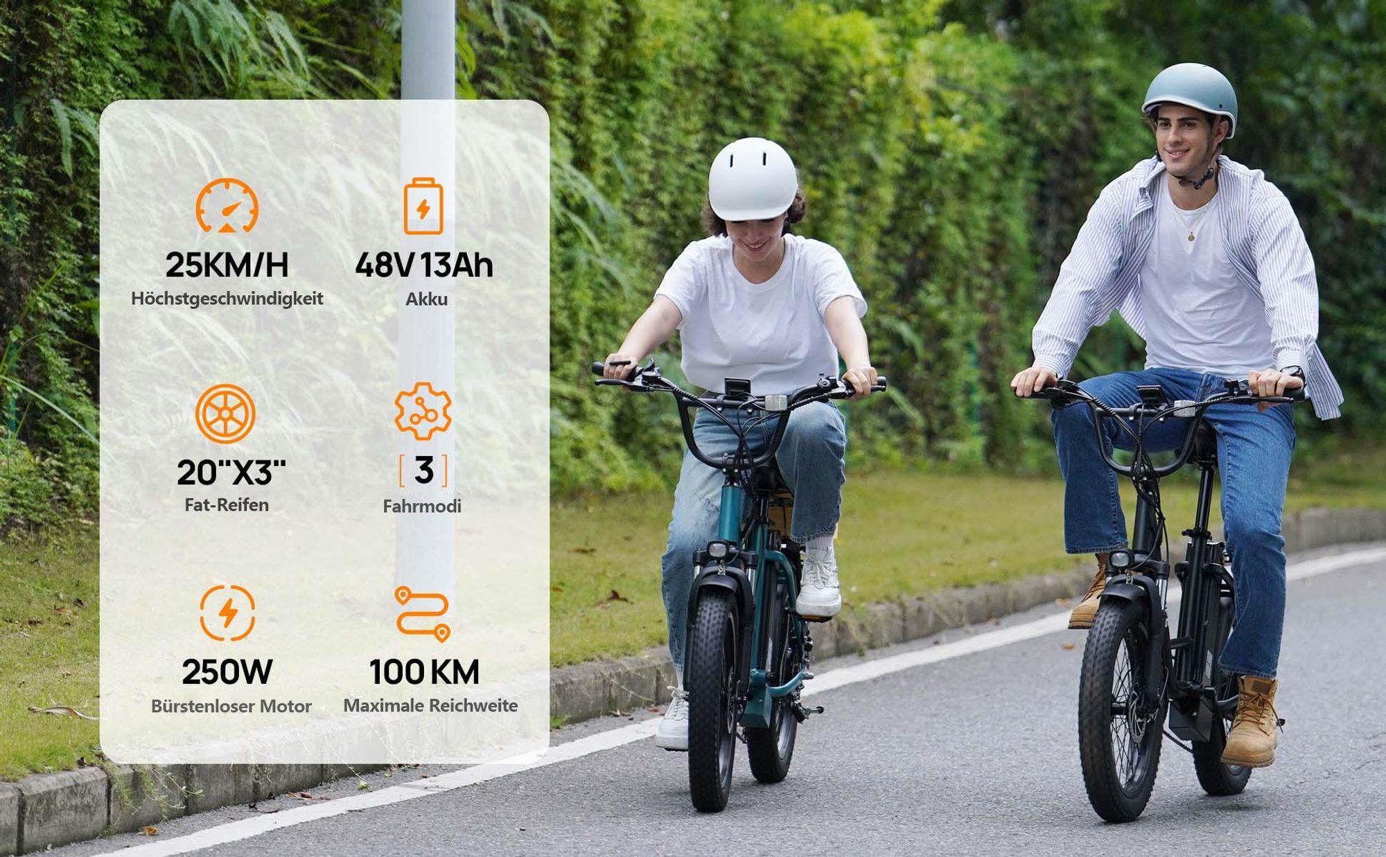 Elektrofahrrad URLIFE E20 - 250W Motor 48V 13Ah Batterie 20 Zoll Reifen Scheibenbremsen - Grün