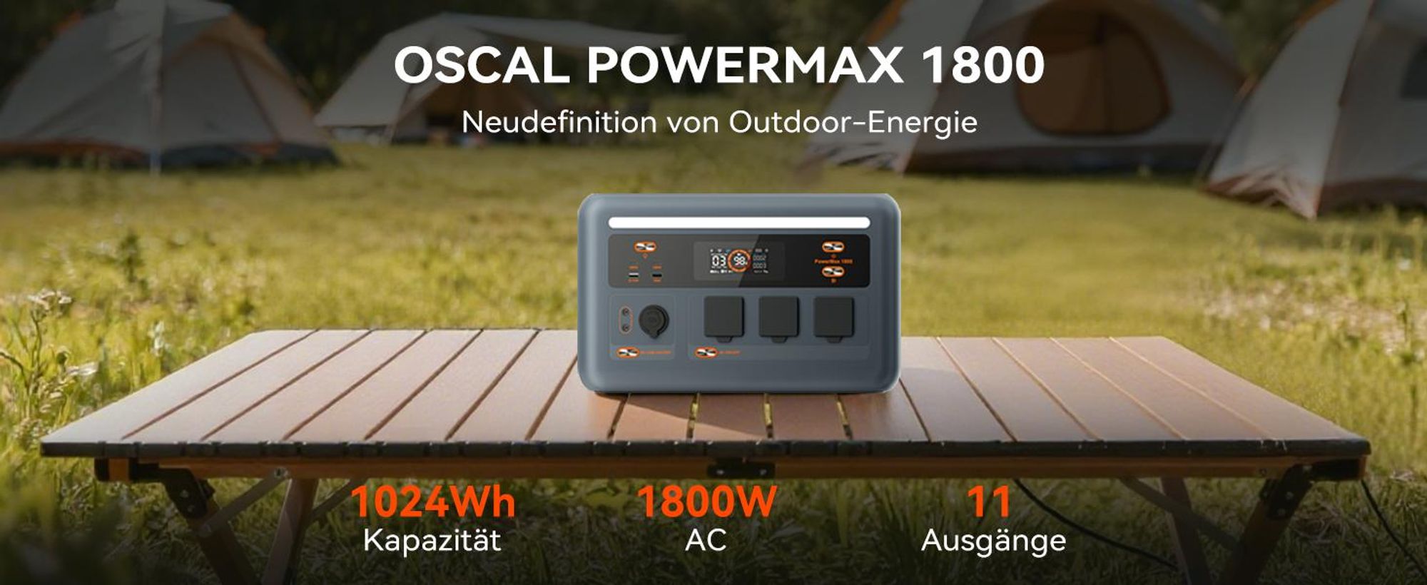Oscal Powermax 1800SE Tragbar Powerstation, 1024Wh LiFePO4-Akku,1800W Solargenerator 1,8 in kW,(1-tlg),Notstromversorgung, Camping,Wohnmobil, zu Hause