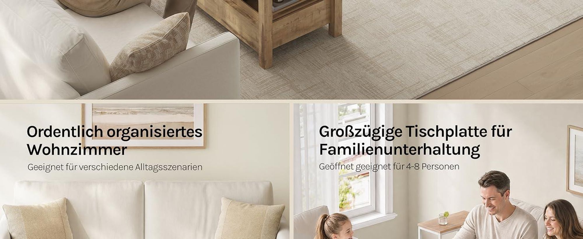 WOLTU Couchtisch höhenverstellbar, 2 Schubladen, 1 offenes Fach und 3 versteckte Fächer, Kamelbraun