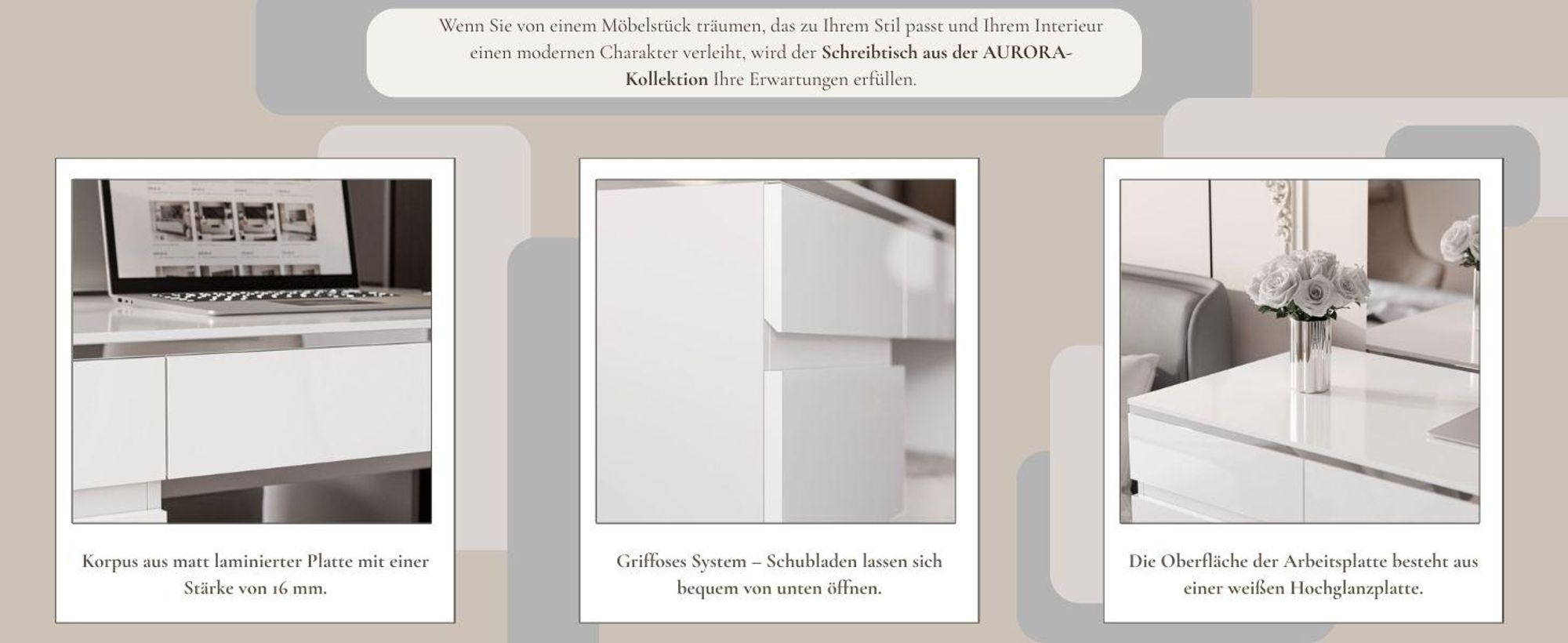 Schreibtisch AURORA SILVER mit Schubladen