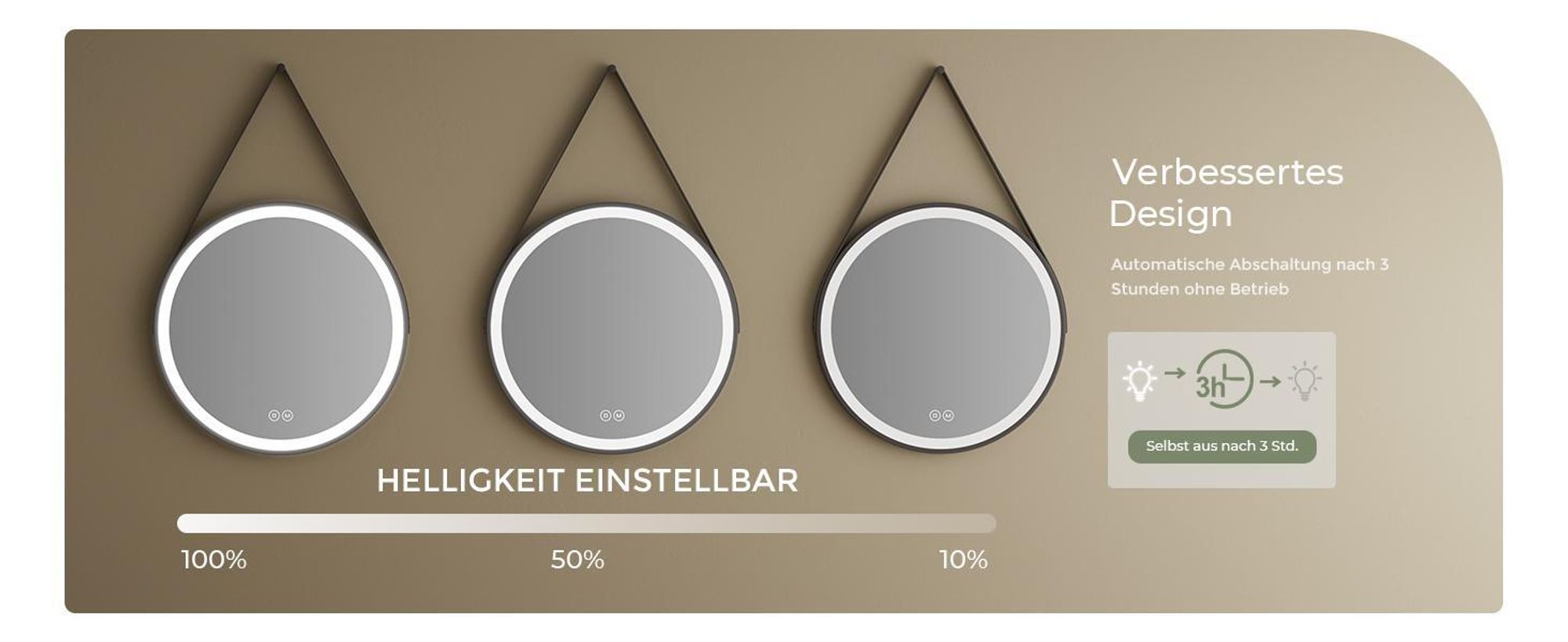S'AFIELINA 70cm LED Badspiegel Rund Badezimmerspiegel mit Beleuchtung Schwarzer Rahmen Wandspiegel mit Touch-Schalter, 3 Lichtfarbe 3000/4000/6500K