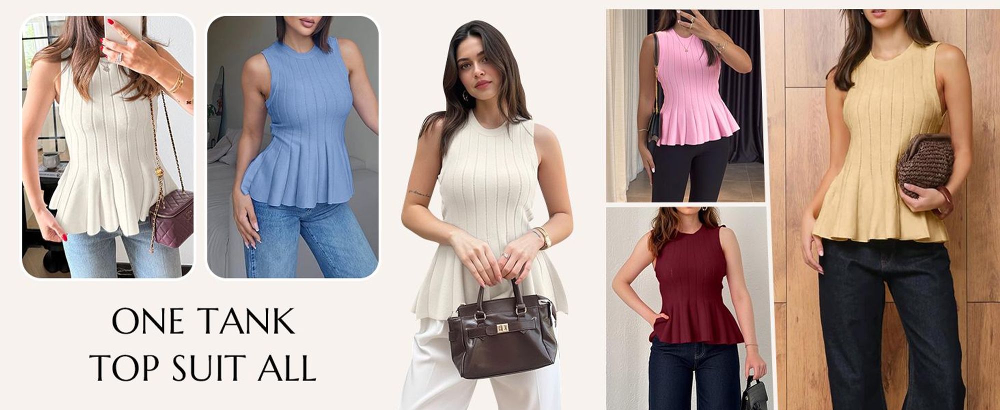 Damen-Tanktops mit Peplum-Schößchen,taillierte,gerippte Strickblusen mit Rundhalsausschnitt,Sommer-Strickweste