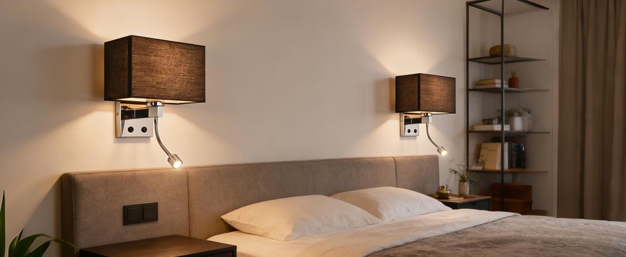 ZMH Wandleuchte Innen Schlafzimmer Wandlampe Wandleuchten Schwarz LED 360° Schwenkbar Leselampe Stoffschirm E27 Beleuchtung Schalter für Hotel Flur