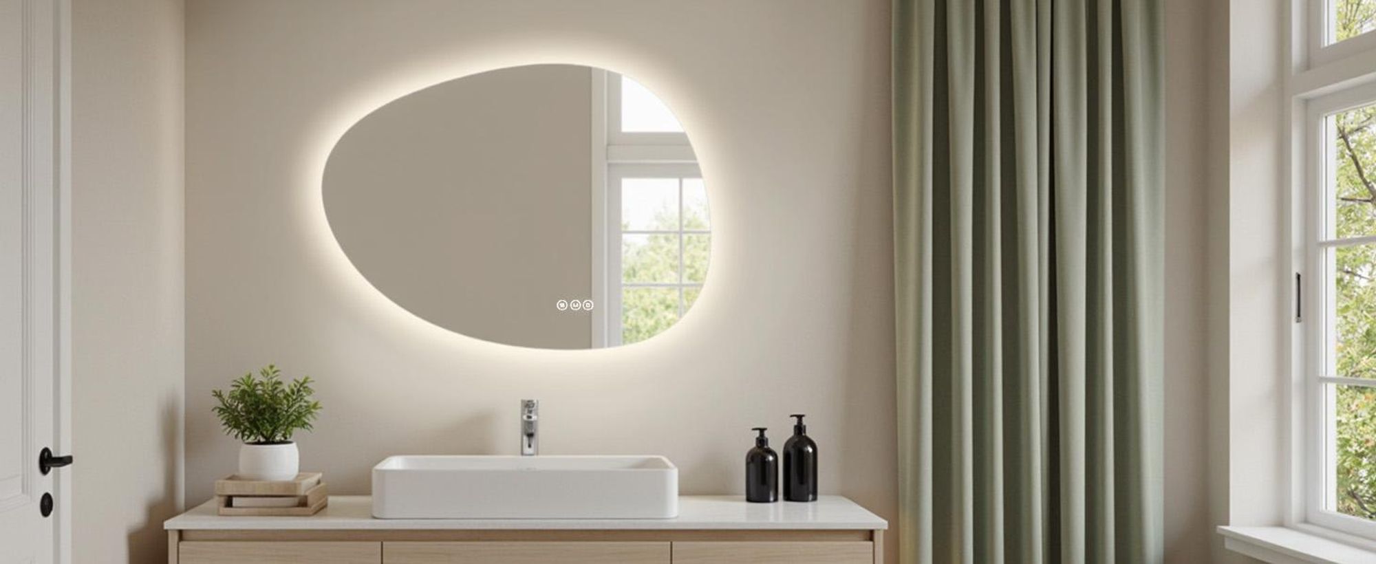 S'AFIELINA Badspiegel mit Beleuchtung 85×50 cm LED Touch Schalter Wandspiegel 3 Lichtfarben und Dimmbar, Anti-Beschlag- und Memory-Funktion