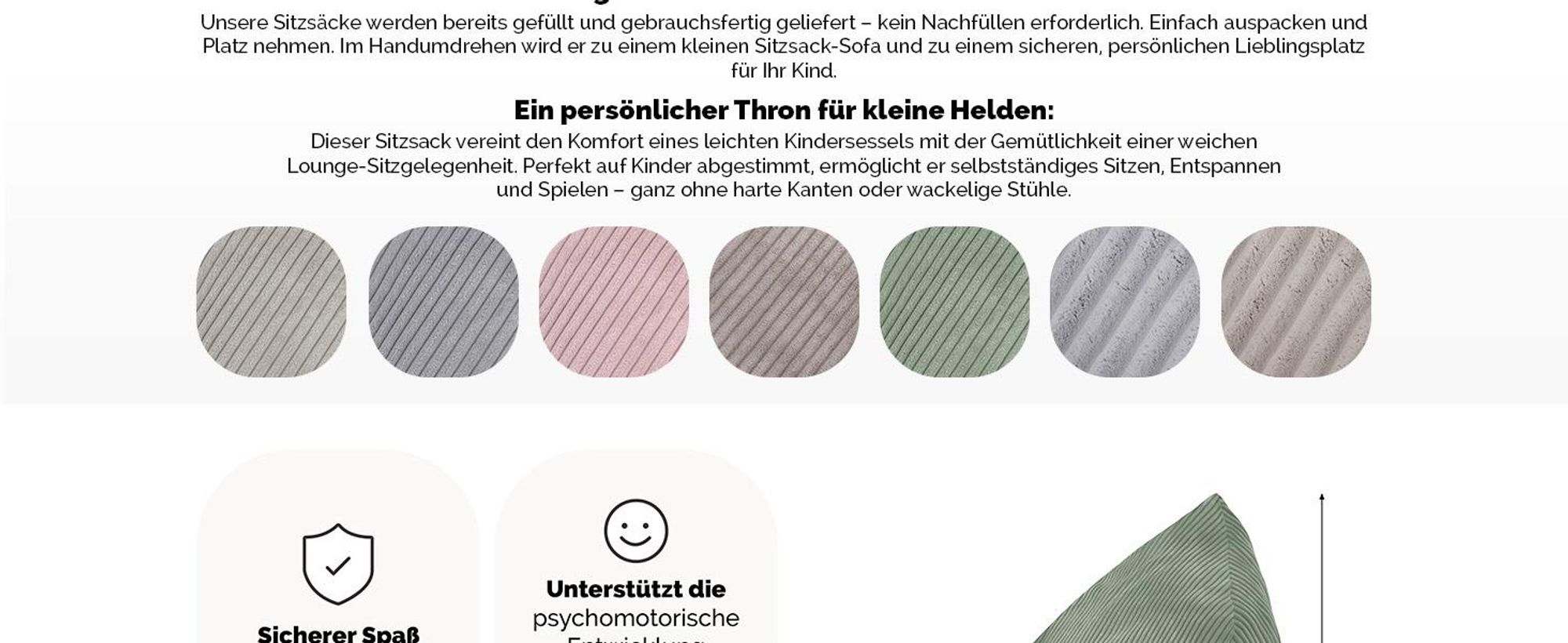 MISIOO Kinder Sitzsack Premium - Ergonomischer - Ab 12 Monaten - Bequeme Sitzsäcke fürs Kinderzimmer - Sitzsack mit Leichter Styroporfüllung