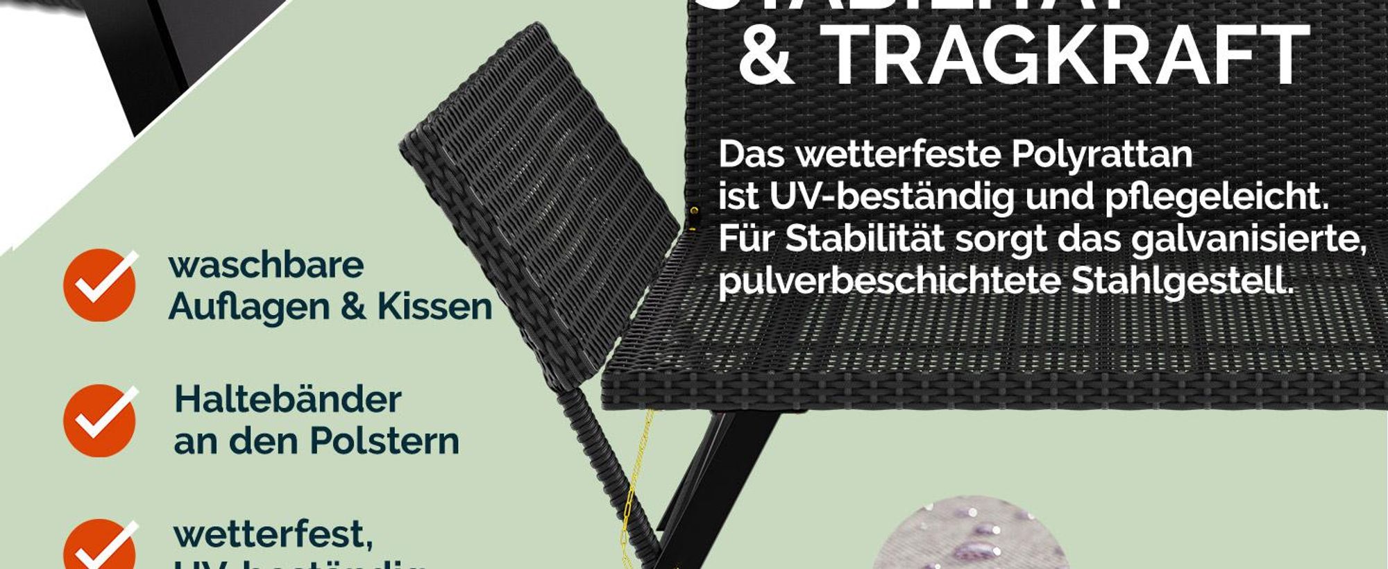 CASARIA® Polyrattan Gartenbank mit Liegefunktion Schwarz