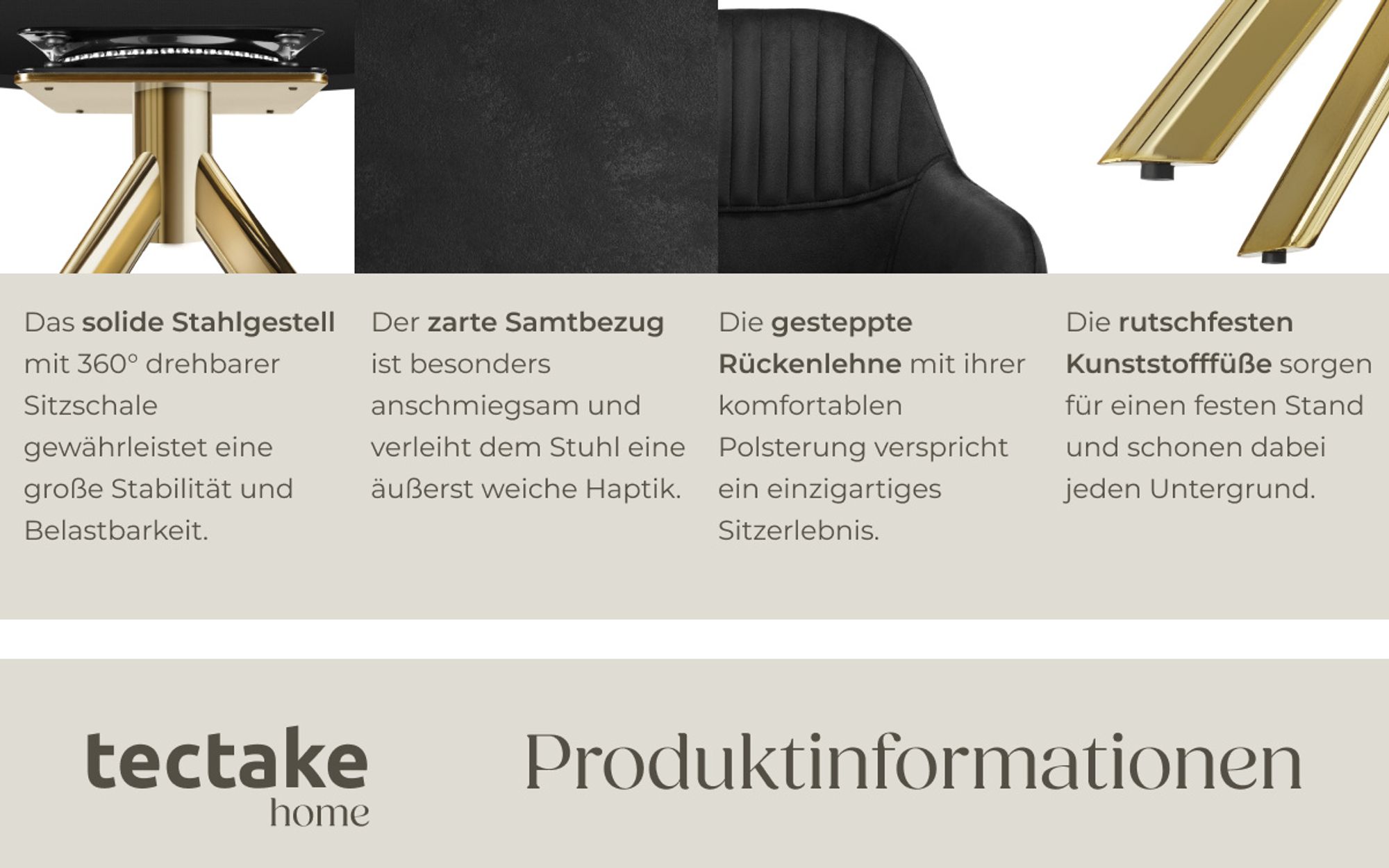tectake® Samt-Drehstuhl Lona gepolstert 56 x 59 x 81 cm
