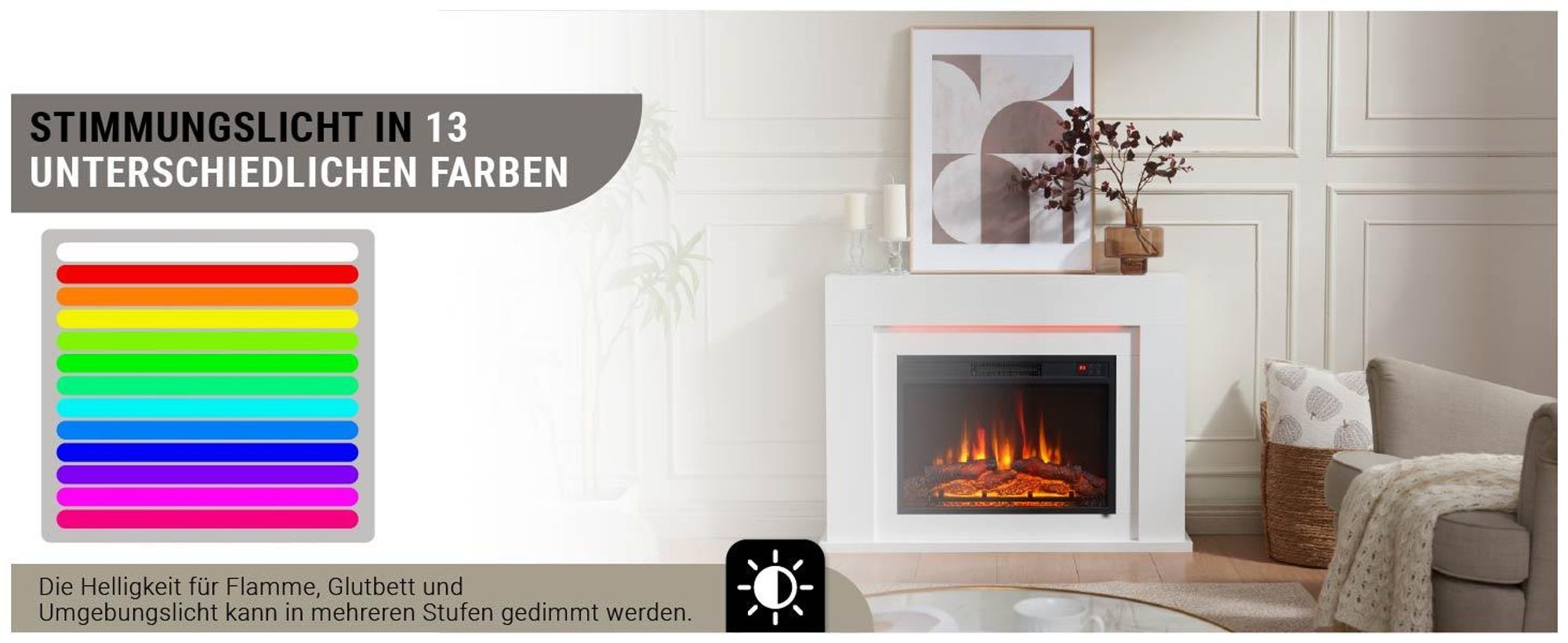 Elektrokamin Standkamin BALDERIA Finn Design – Heizung bis 2000 W, weiss