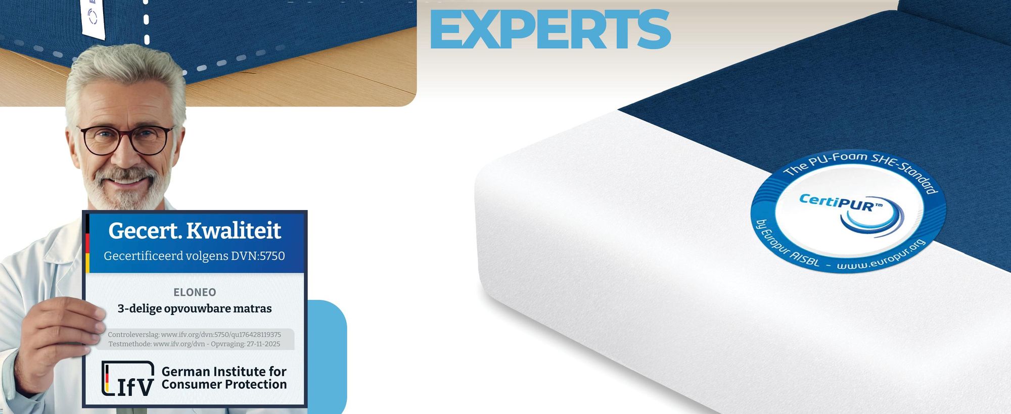 ELONEO Opklapbare matrassen, gastenmatrassen, 3-delige opvouwbare matrassen, extra dik schuim (15 cm), geschikt voor mensen met rugproblemen, opklapbaar, opvouwbare matras (blauw)