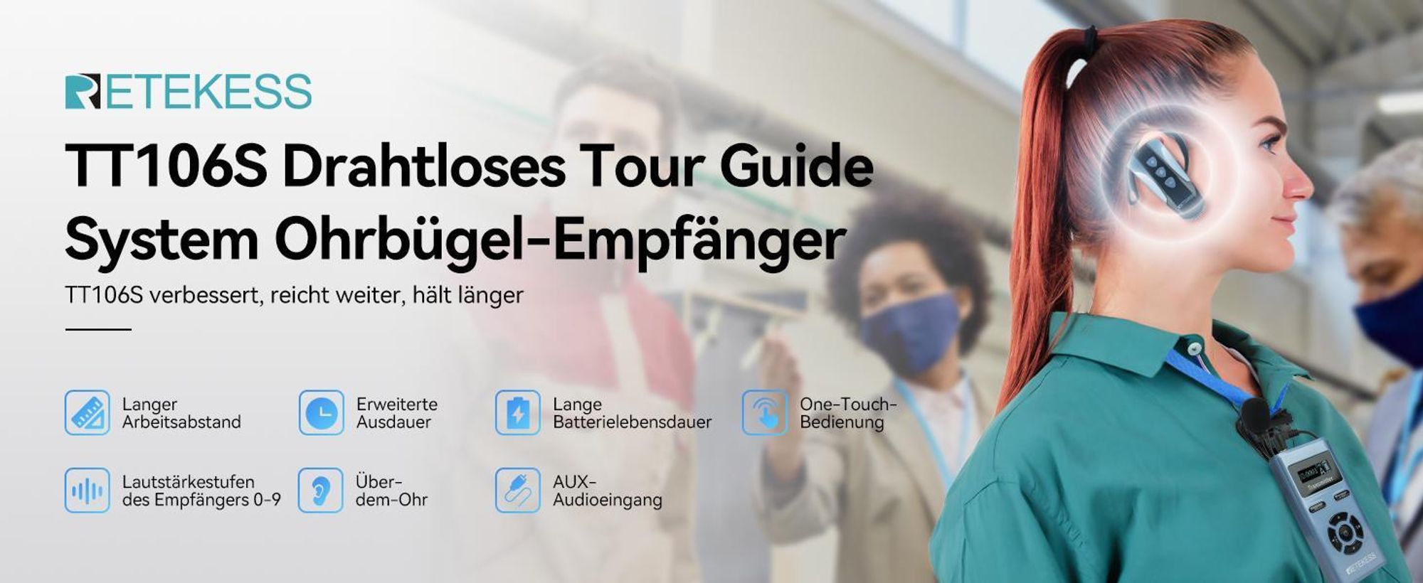 Retekess TT106S Tour Guide System, Audio System, Lange Lebensdauer, 200 m, One-Touch-Steuerung, Großtasten-Design, für Konferenzen, Reisen