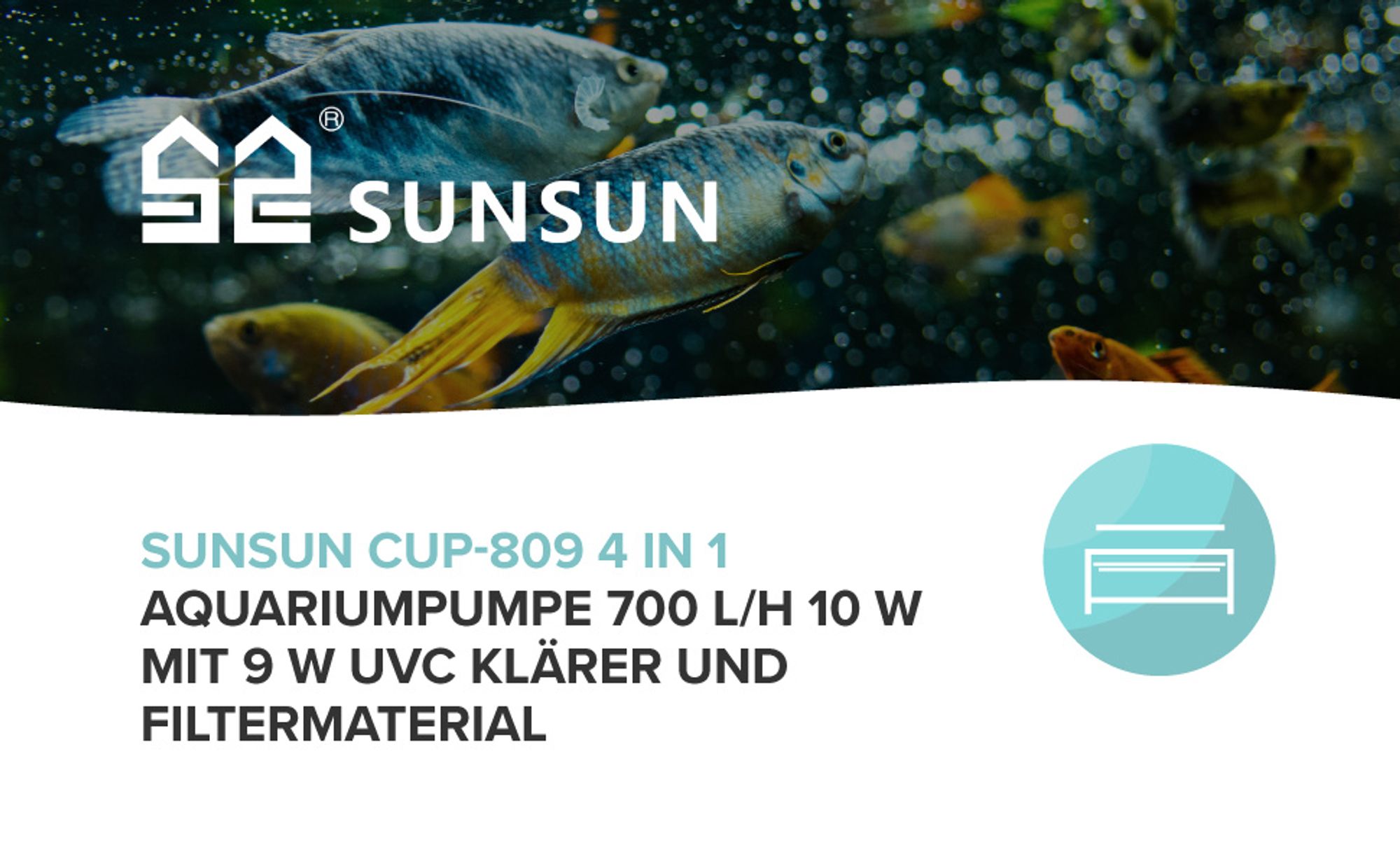 SunSun CUP-809 Aquarium Innenfilter 700 l/h 4in1 Filter mit Pumpe für Aquarium, UVC Klärer und Sauerstoffschlauch, mit Filterschwamm und Bioballs