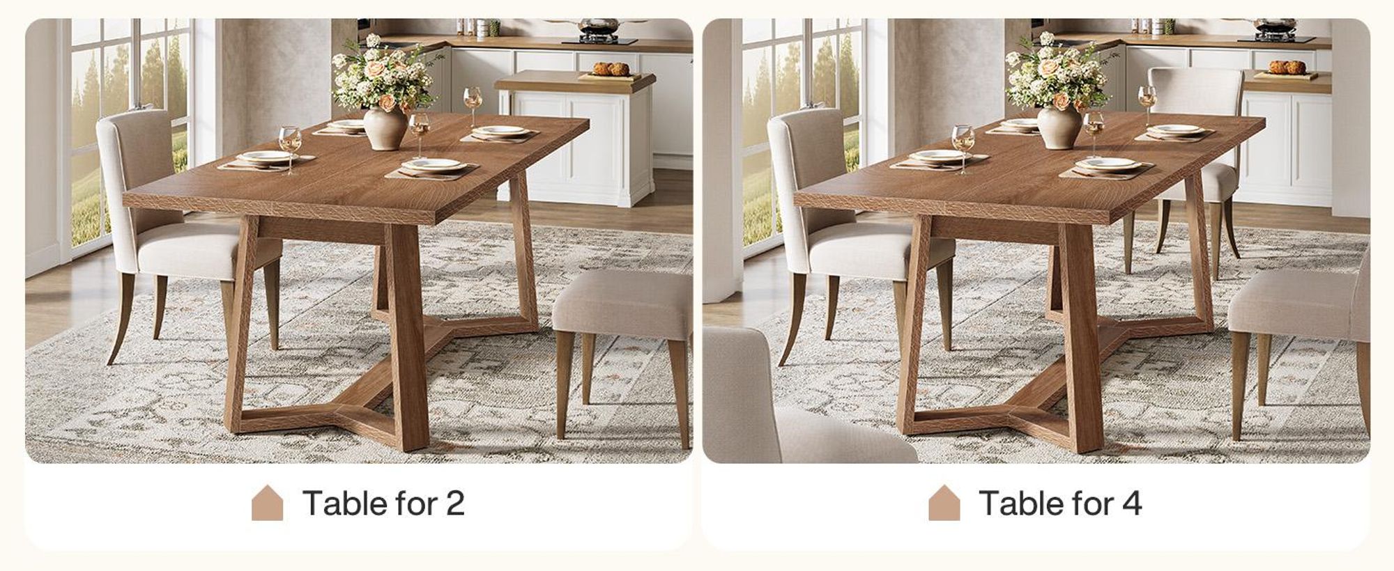 Tribesigns Landhaus-Esstisch aus dunkelbraunem Holz, 120 cm hoch, Küchentisch mit geometrischem Sockel, für 6 Personen, für Wohnzimmer, Büro
