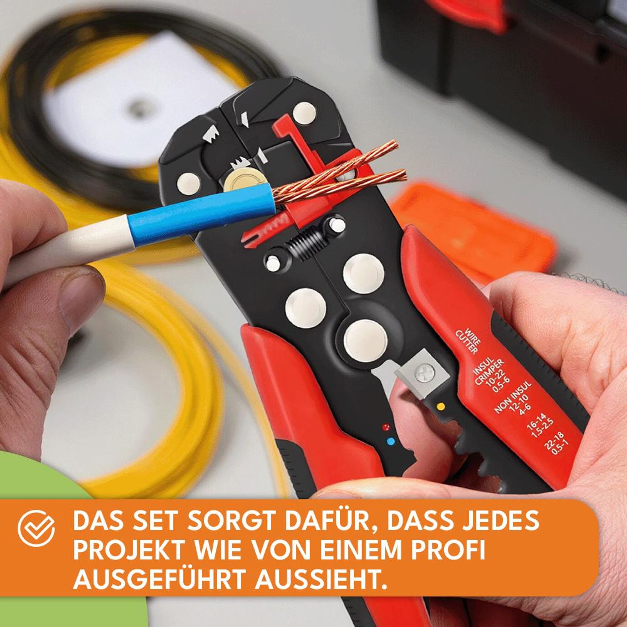 KRUMAD Automatische Abisolierzange Set, Abisolierwerkzeug mit Crimpzange & Kabelschneider, Elektriker Werkzeug für Elektroinstallation