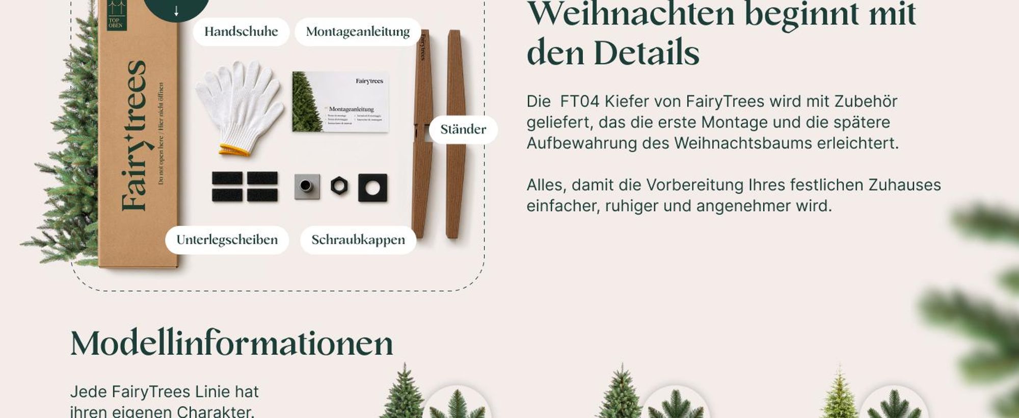 FairyTrees Weihnachtsbaum künstlich 150cm Kiefer mit Christbaum Holzständer | Tannenbaum künstlich mit Natur-Weiss beschneit | EU